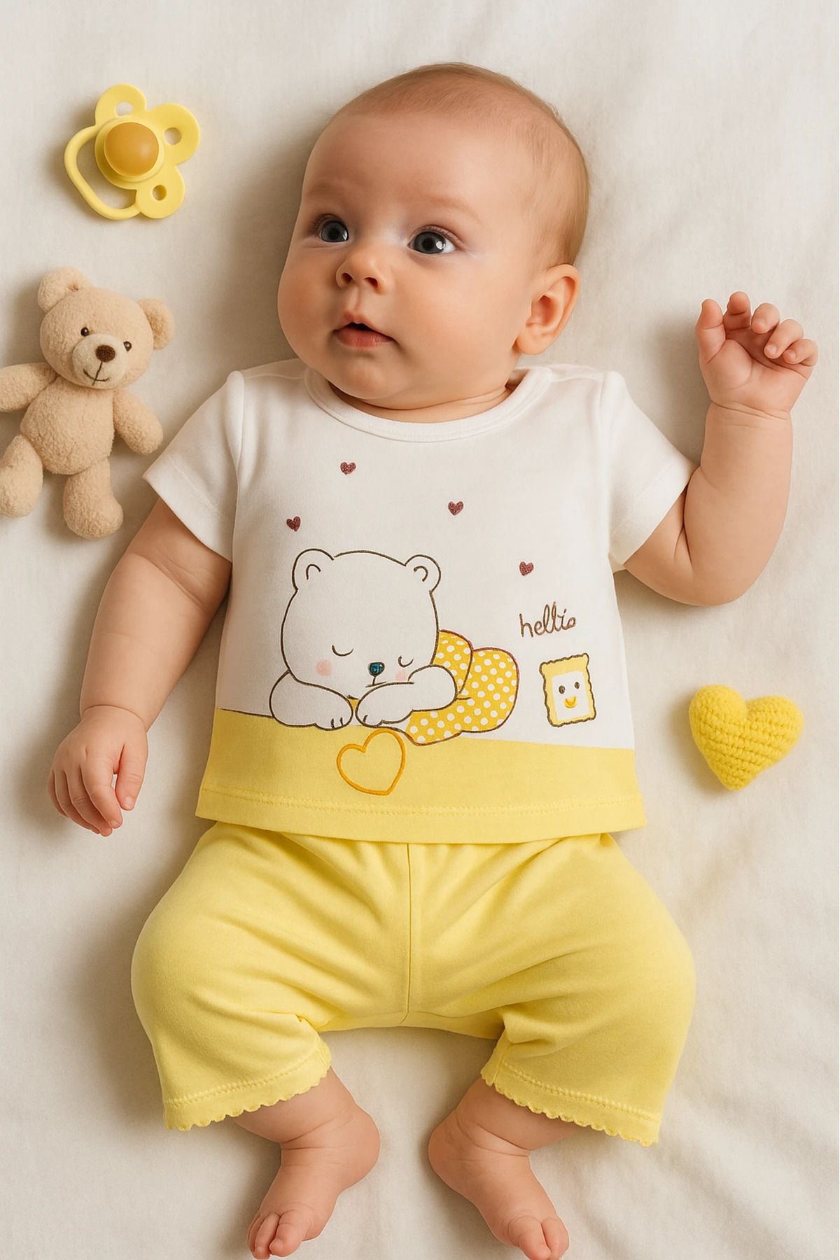 Çıldırıns Yazlık Kampanyalı Ayıcık Nakışlı 2’li Bebek Takım