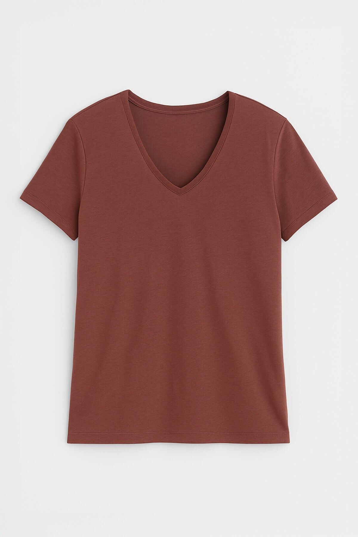 MARKAPIA WOMAN Kadın V Yaka Kısa Kollu Düz T-Shirt
