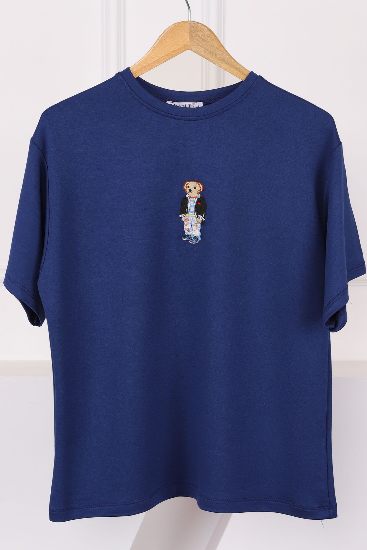 İmajButik İndigo Nakışlı Modal Kısa Kol T-Shirt