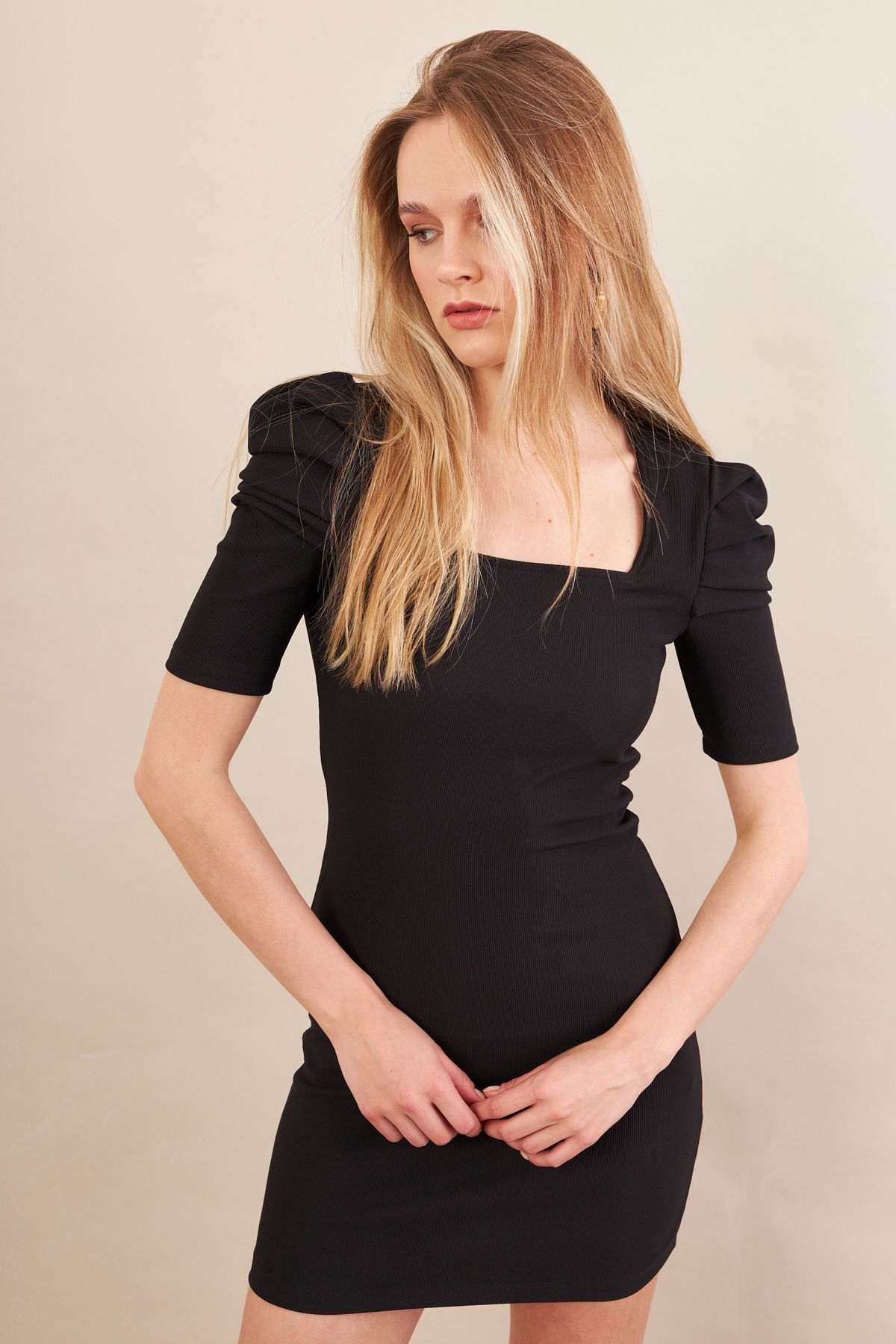 Cool & Sexy Kadın Siyah Prenses Kol Mini Elbise MOD202