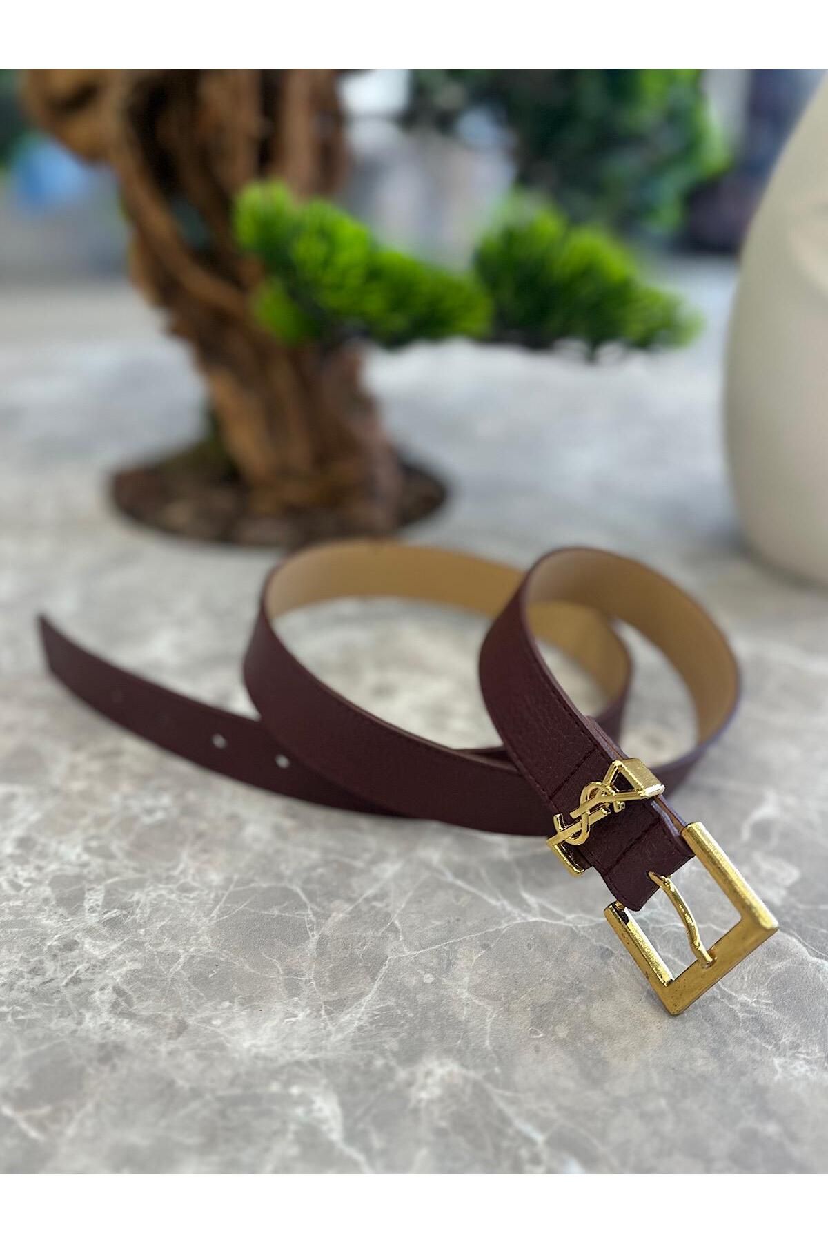 MELTEM TUĞAN Gold Yazılı Kare Kemer BORDO