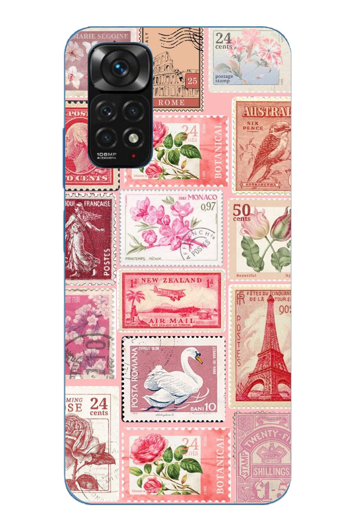 TechTree Redmi Note 11 / 11S Uyumlu Pembe Posta Pulları Şeffaf Silikon Kılıf