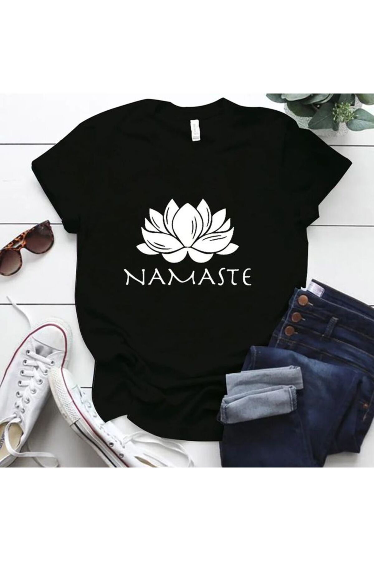 MAGORS I LOVE YOGA,NAMASTE BASKILI BİSİKLET YAKA PAMUKLU KISA KOLLU KADIN TSHIRT