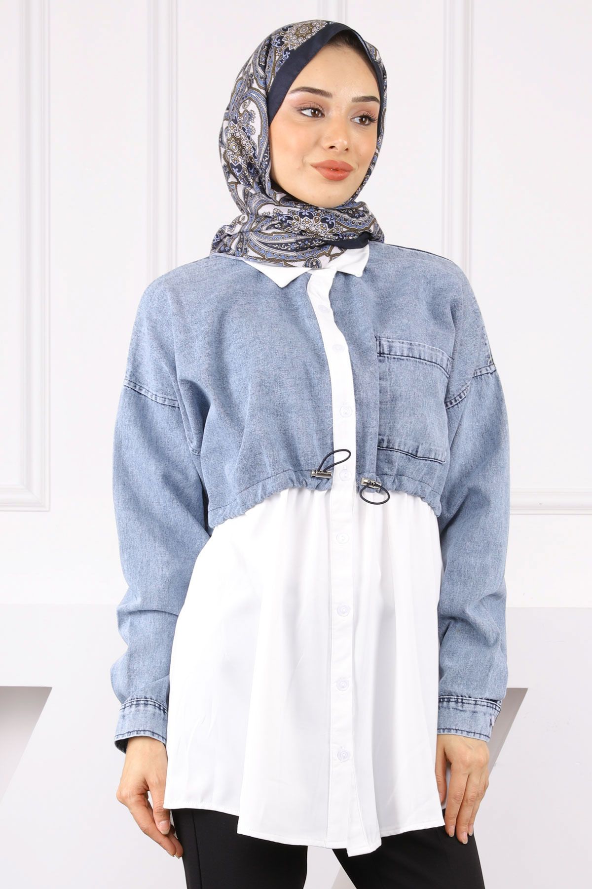 İmajButik Mavi Kot Garnili Gömlek