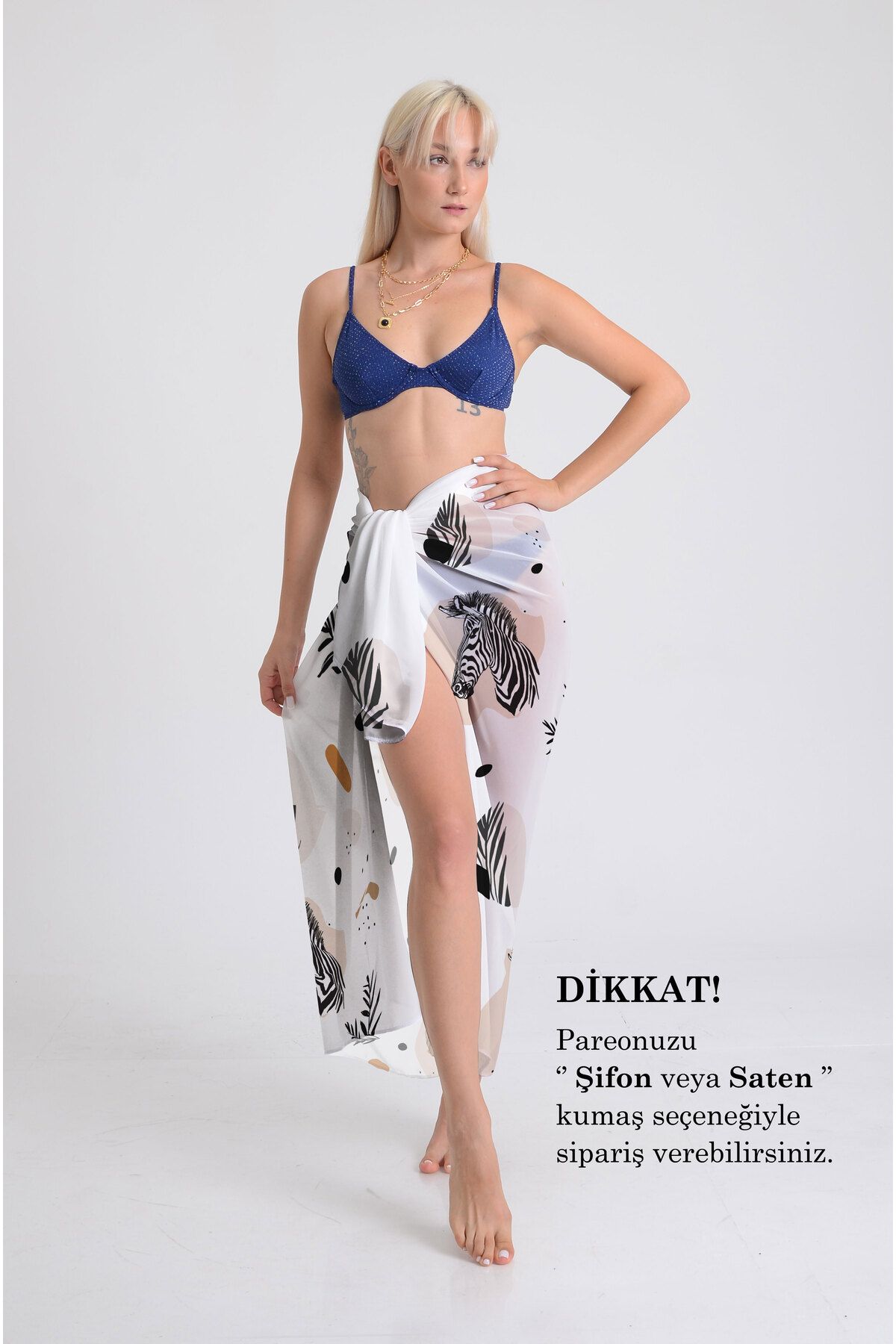 DESENİX Zebra ve Fil Desenli Pareo - 100x145 cm - İpeksi Şifon & Lüks Saten Kumaş Seçeneği - Plaj Elbisesi