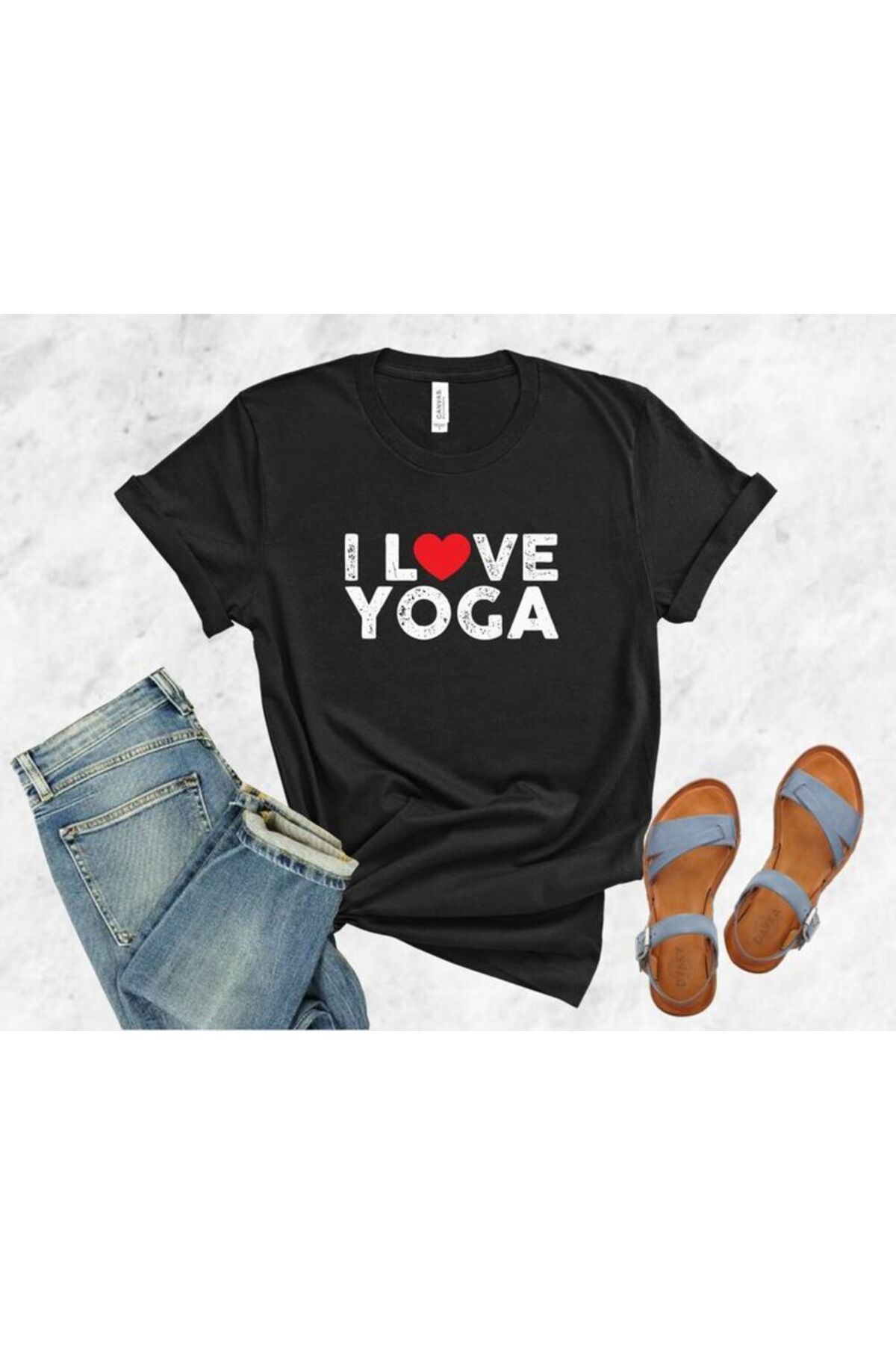 MAGORS I LOVE YOGA,NAMASTE BASKILI BİSİKLET YAKA PAMUKLU KISA KOLLU KADIN TSHIRT