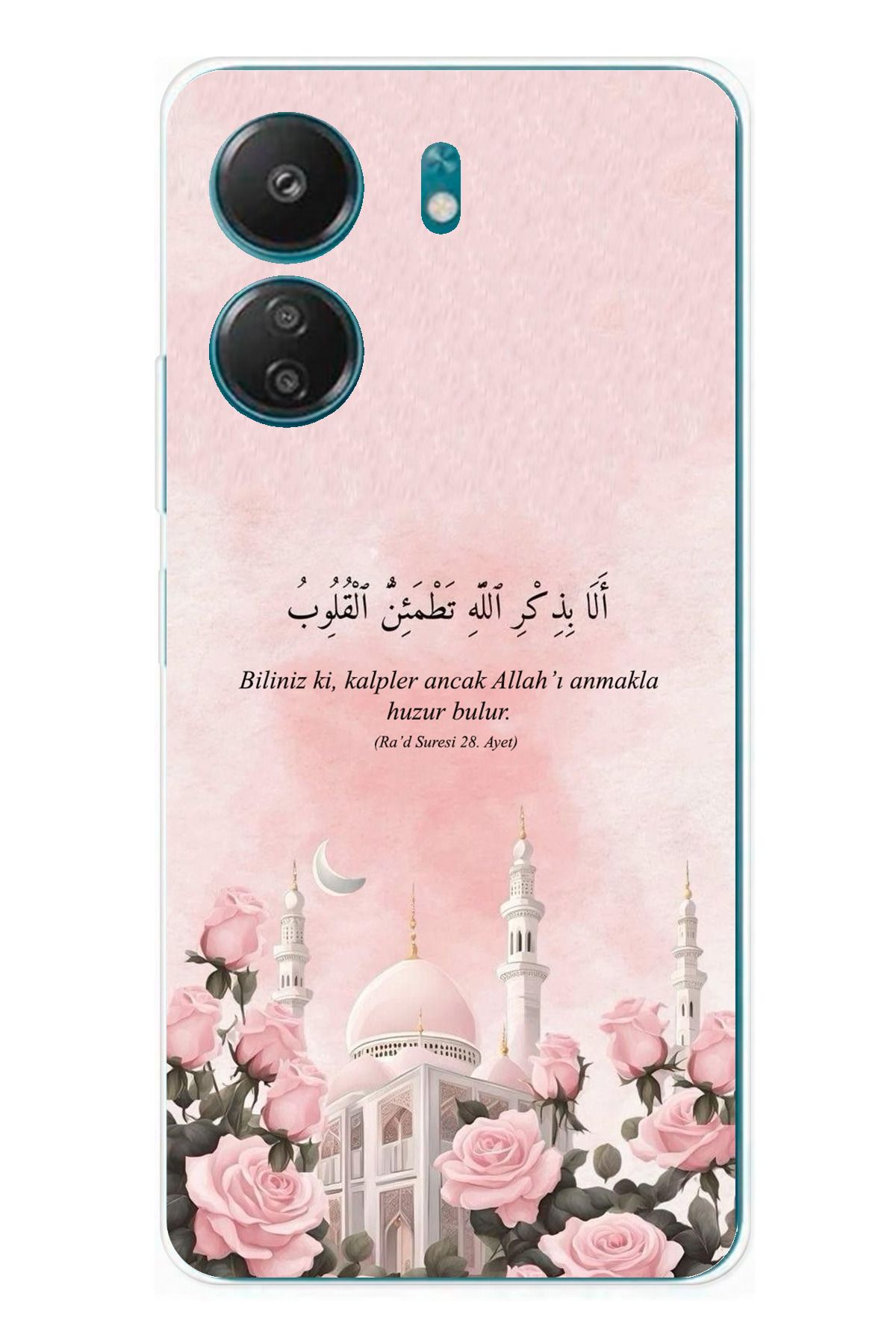 TechTree Redmi 13C Uyumlu Rad Suresi Cami ve Güller Şeffaf Silikon Kılıf