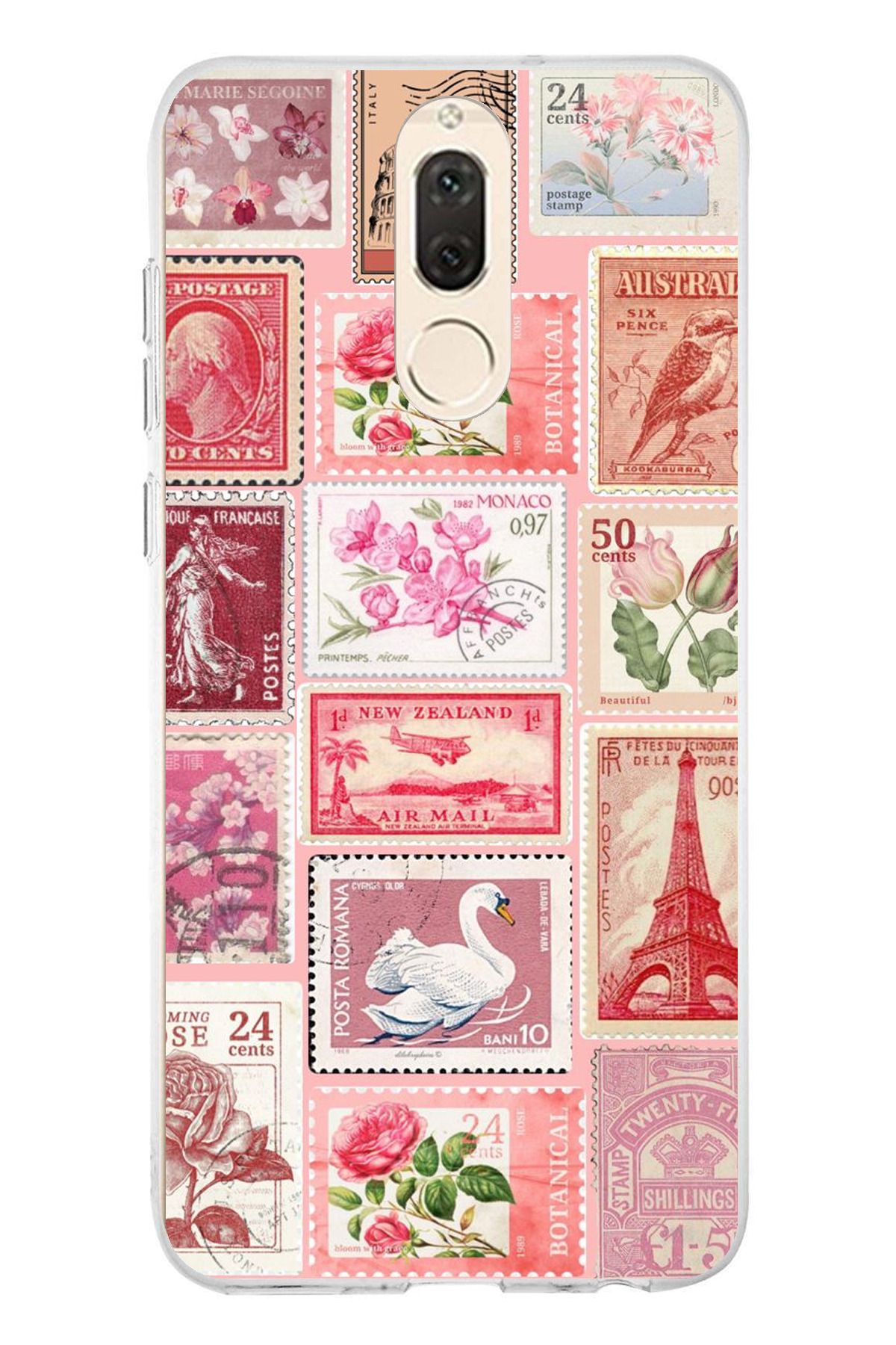 TechTree Huawei Mate 10 Lite Uyumlu Pembe Posta Pulları Şeffaf Silikon Kılıf