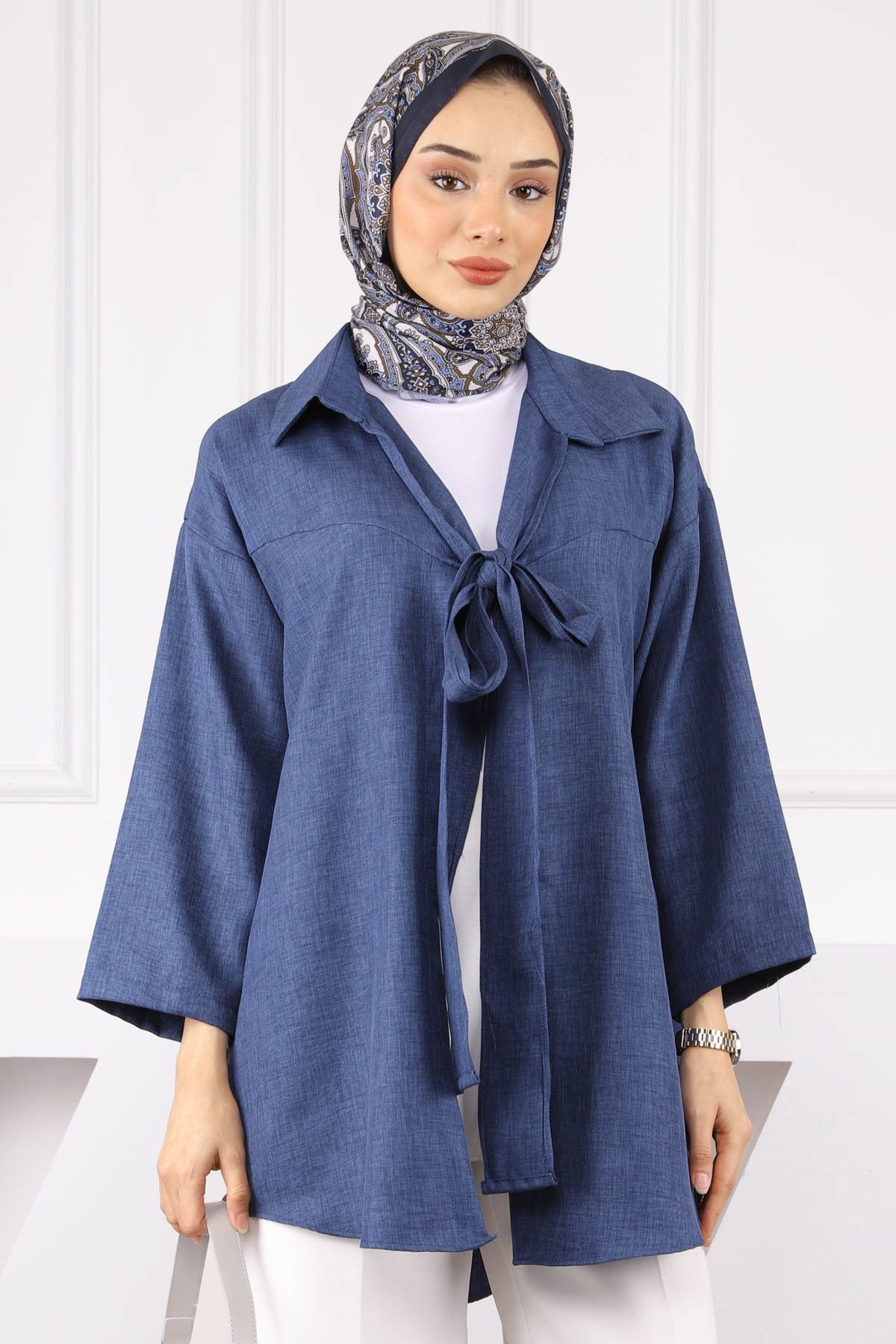 İmajButik Lacivert Ön Bağlamalı Kimono