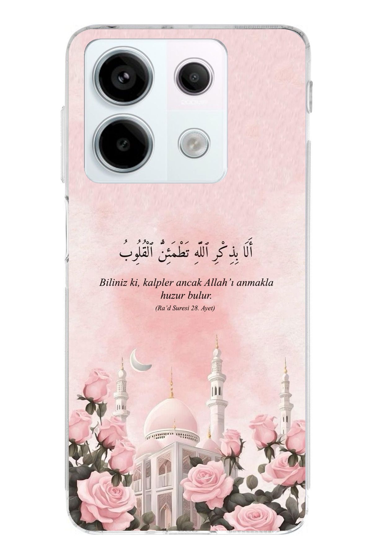 TechTree Redmi Note 13 PRO 5G Uyumlu Rad Suresi Cami ve Güller Şeffaf Silikon Kılıf