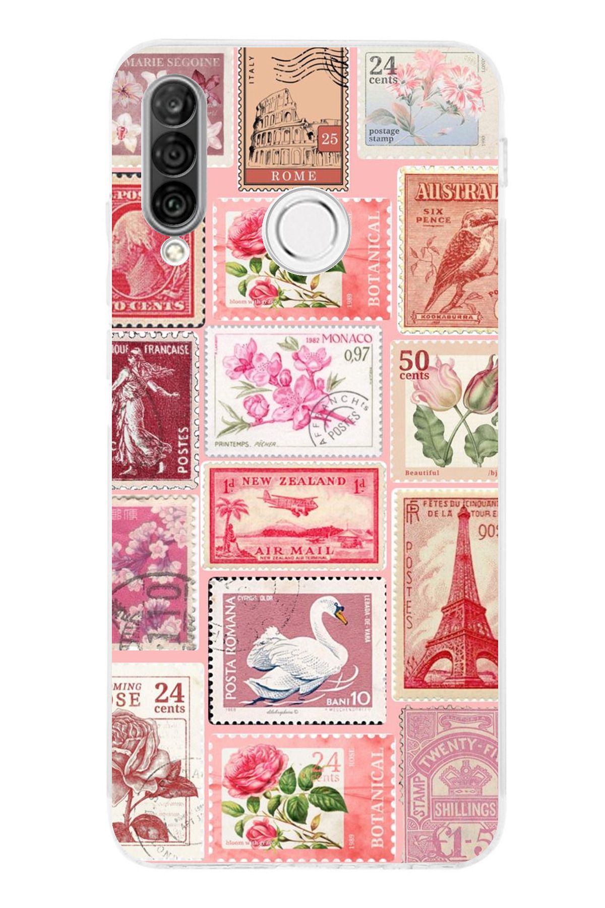 TechTree Huawei P30 Lite Uyumlu Pembe Posta Pulları Şeffaf Silikon Kılıf