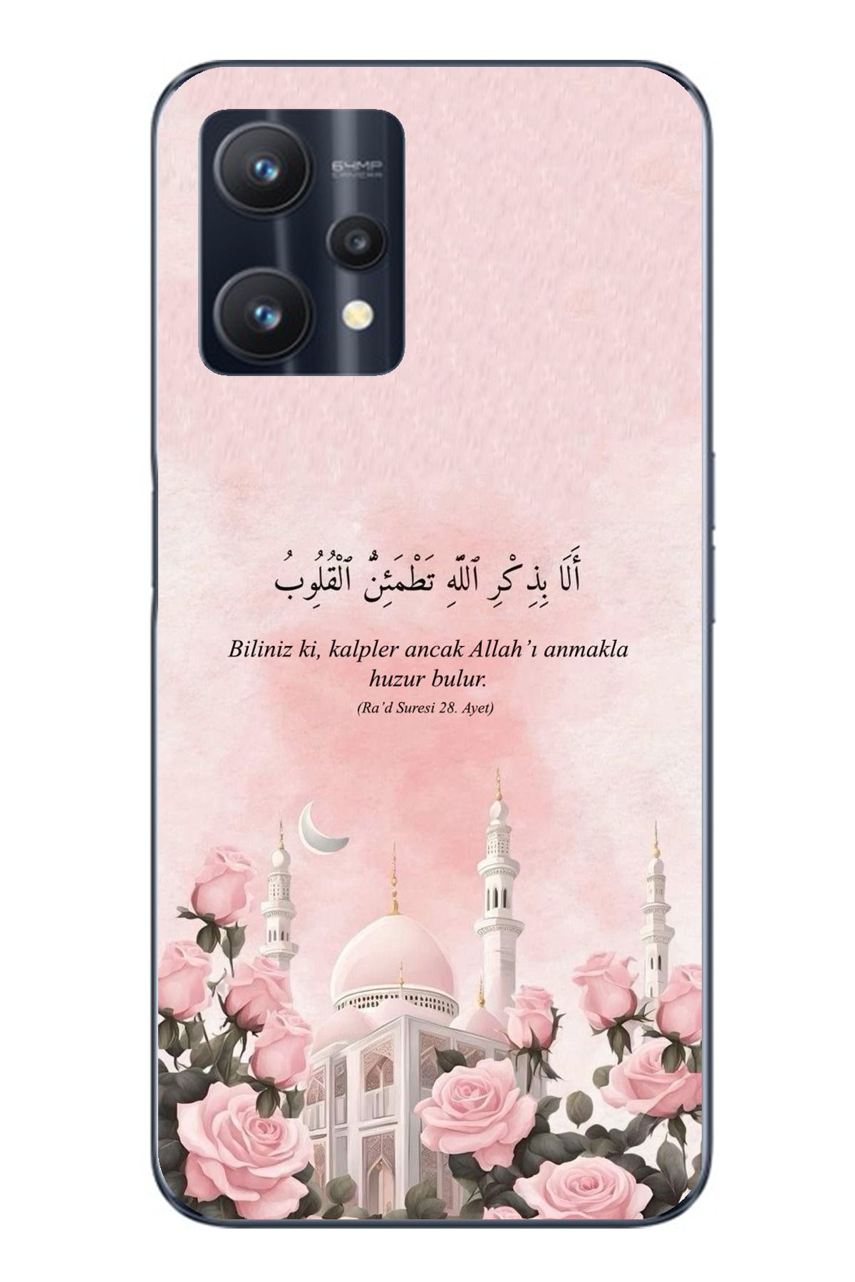 TechTree Realme 9 Pro Uyumlu Rad Suresi Cami ve Güller Şeffaf Silikon Kılıf