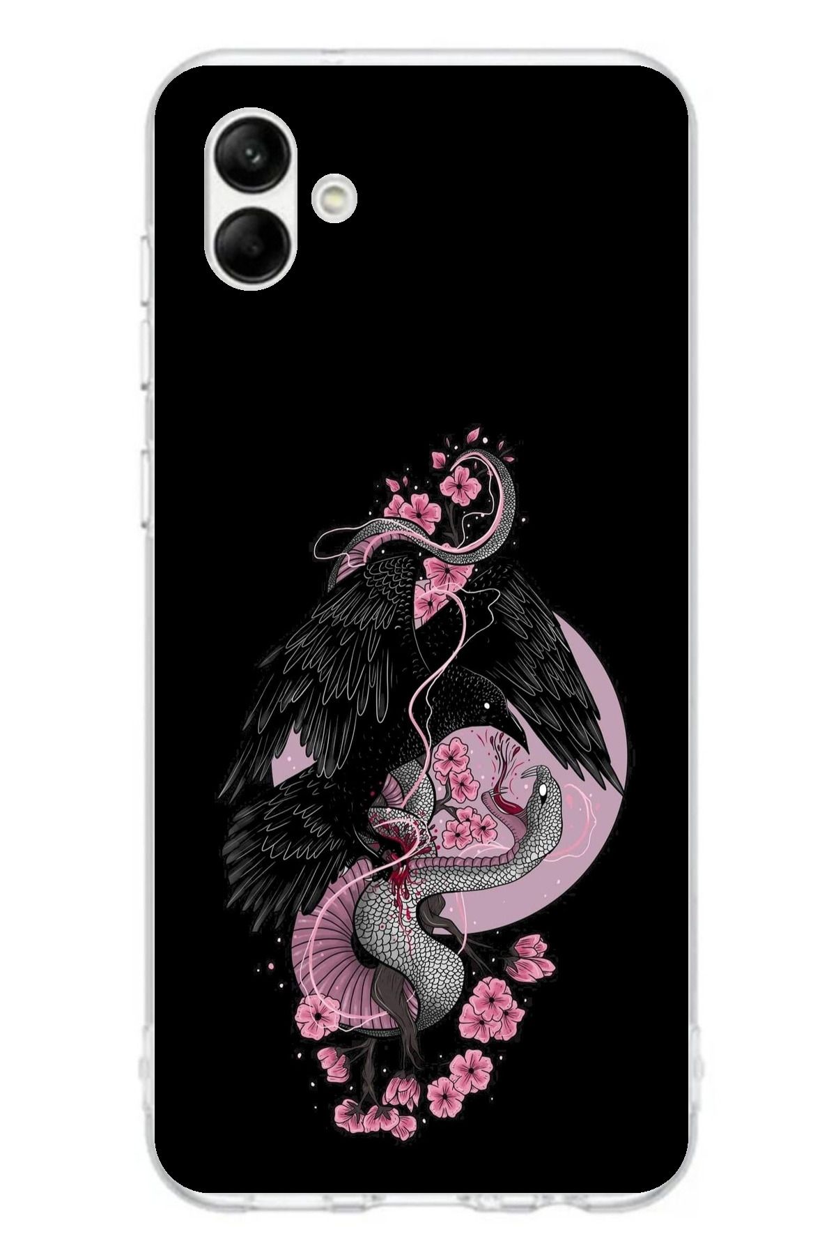 TechTree Samsung Galaxy A06 Uyumlu Pembe Siyah Yılan Şeffaf Silikon Kılıf