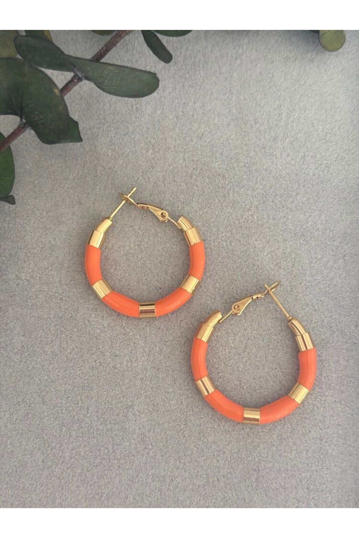 arya luxe Çelik turuncu gold küpe