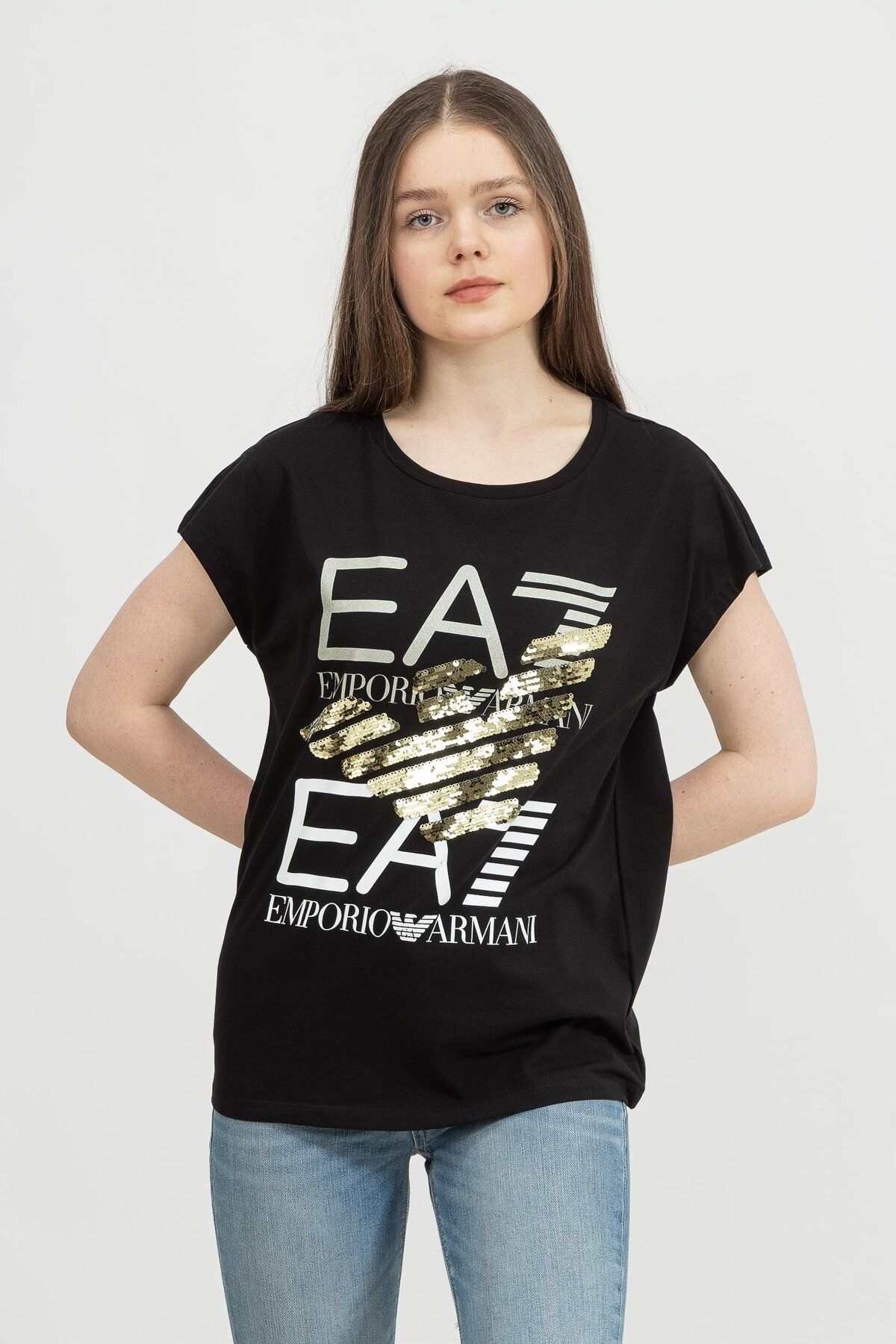 EA7 Payet Detaylı Esnek Pamuklu T-Shirt