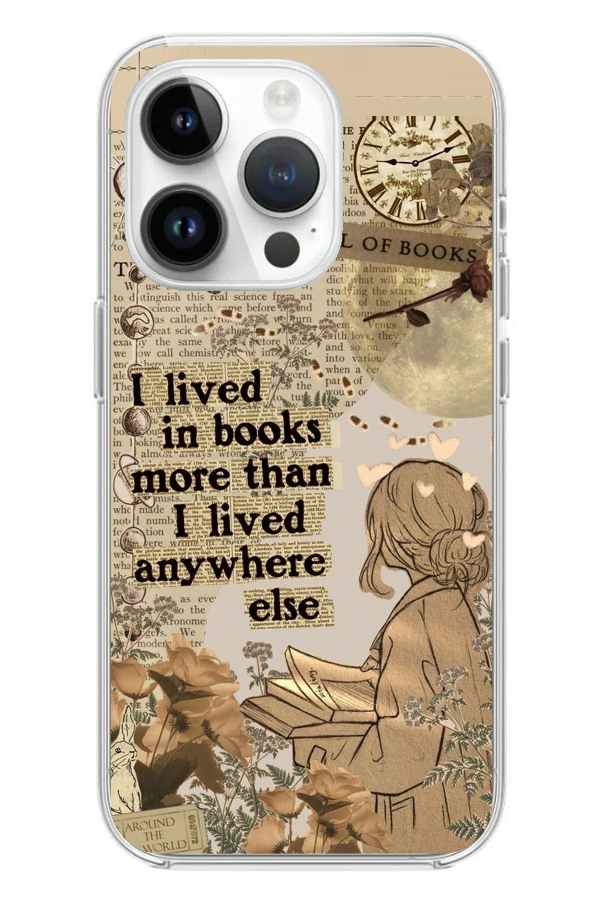 TechTree iPhone 14 PRO Uyumlu Kitap Okuyan Kadın Retro Şeffaf Silikon Kılıf