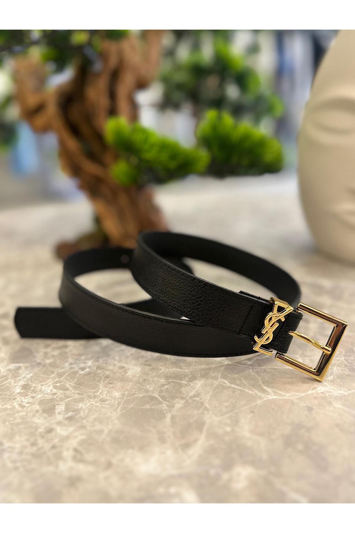 MELTEM TUĞAN Gold Yazılı Kare Kemer SİYAH