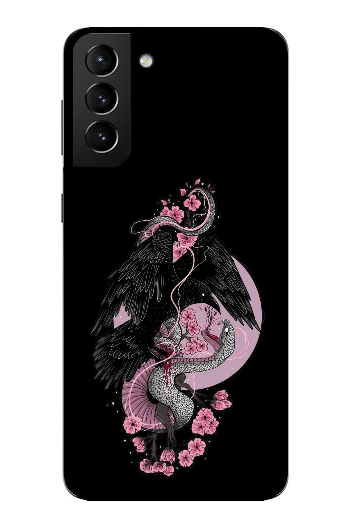 TechTree Samsung Galaxy S21 PLUS Uyumlu Pembe Siyah Yılan Şeffaf Silikon Kılıf