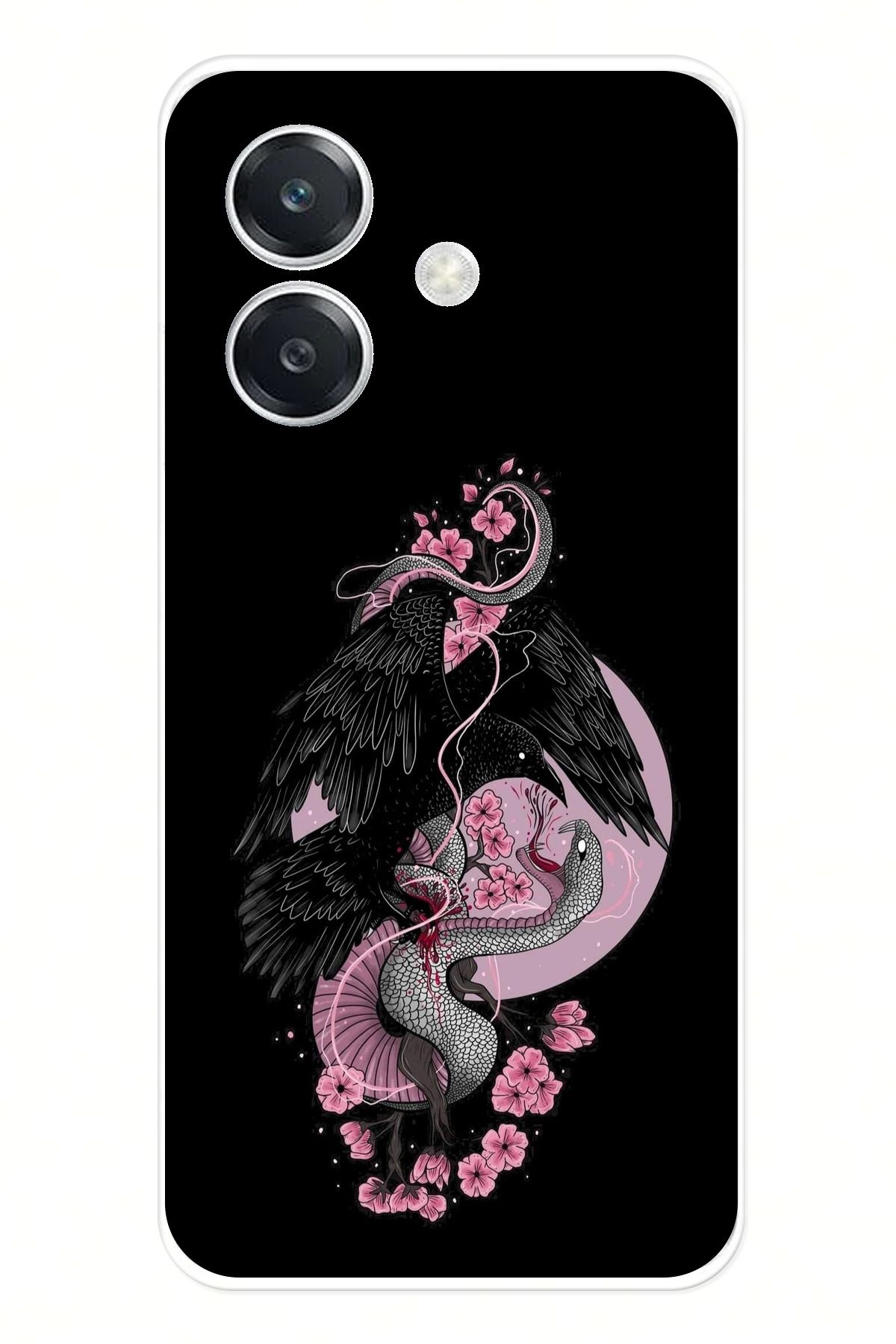 TechTree Oppo A3 Uyumlu Pembe Siyah Yılan Şeffaf Silikon Kılıf