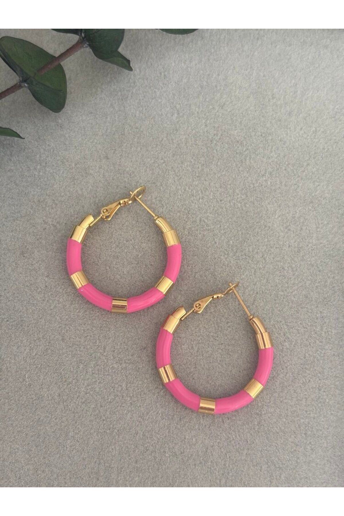 arya luxe Çelik pembe gold küpe