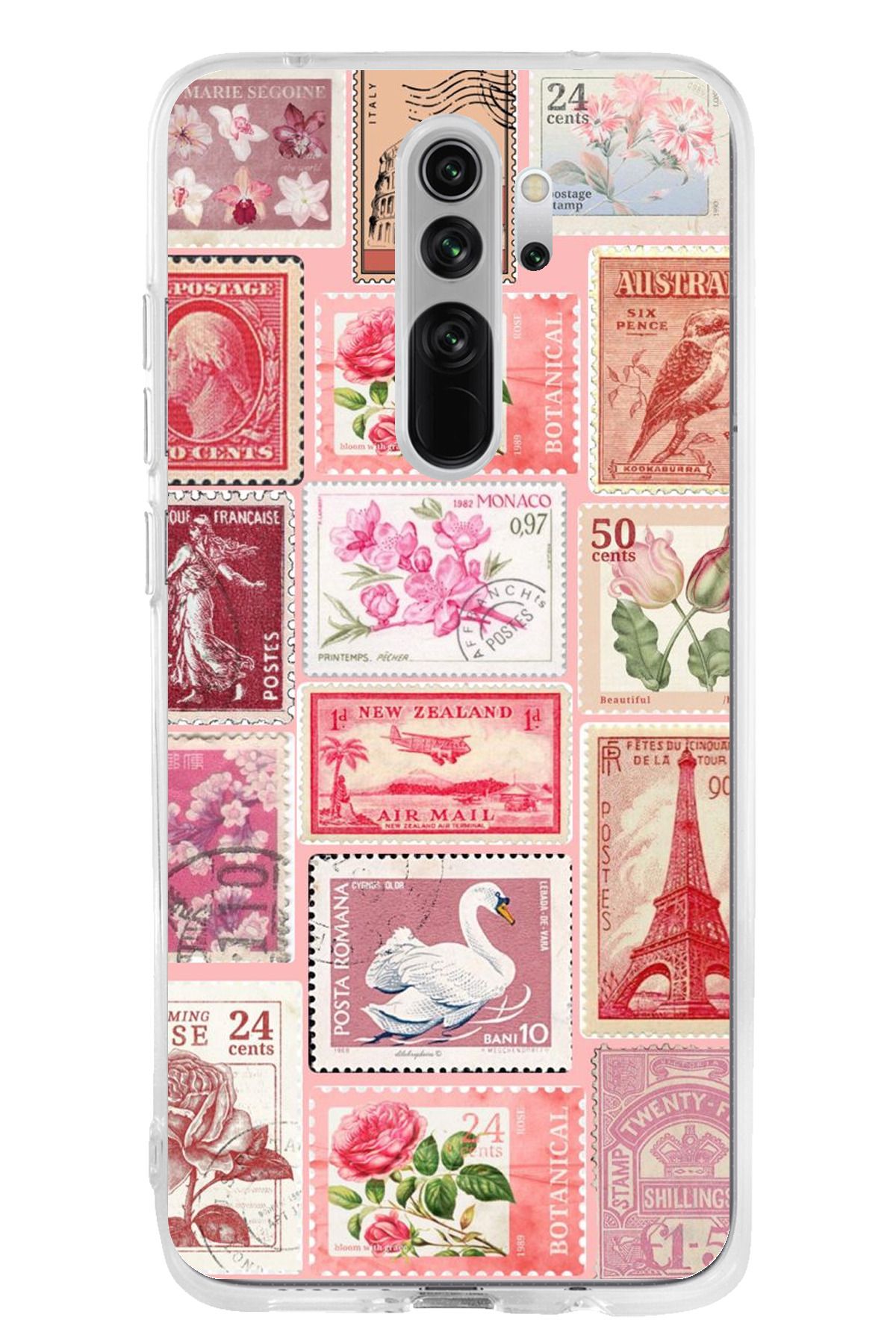TechTree Redmi Note 8 Pro Uyumlu Pembe Posta Pulları Şeffaf Silikon Kılıf