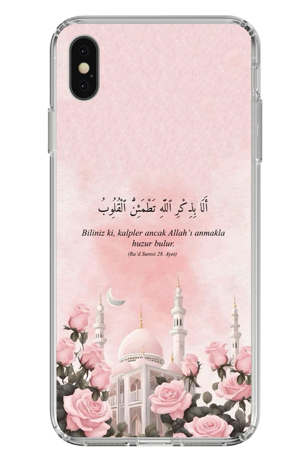 TechTree iPhone X / XS Uyumlu Rad Suresi Cami ve Güller Şeffaf Silikon Kılıf
