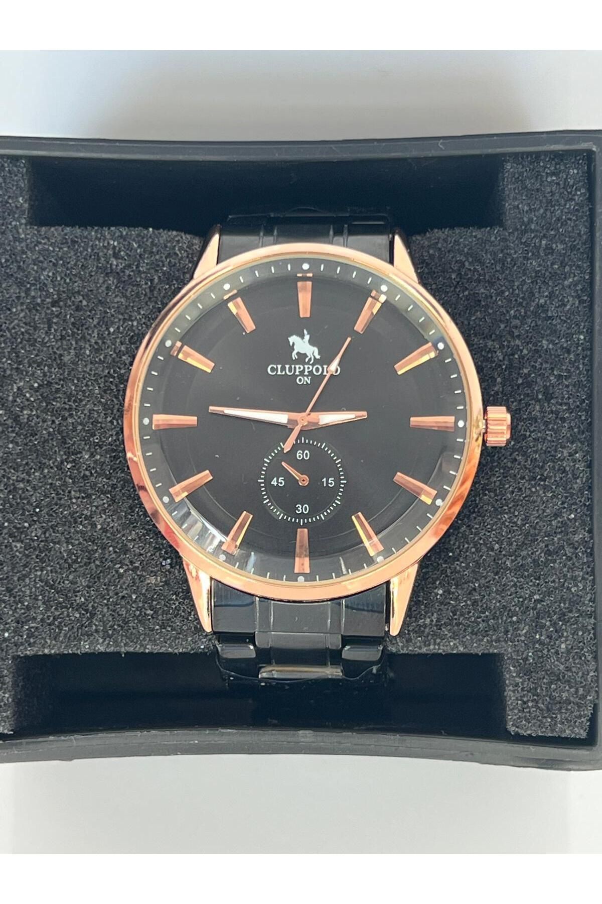 Meri Siyah kordon rosegold çelik kasa erkek saat