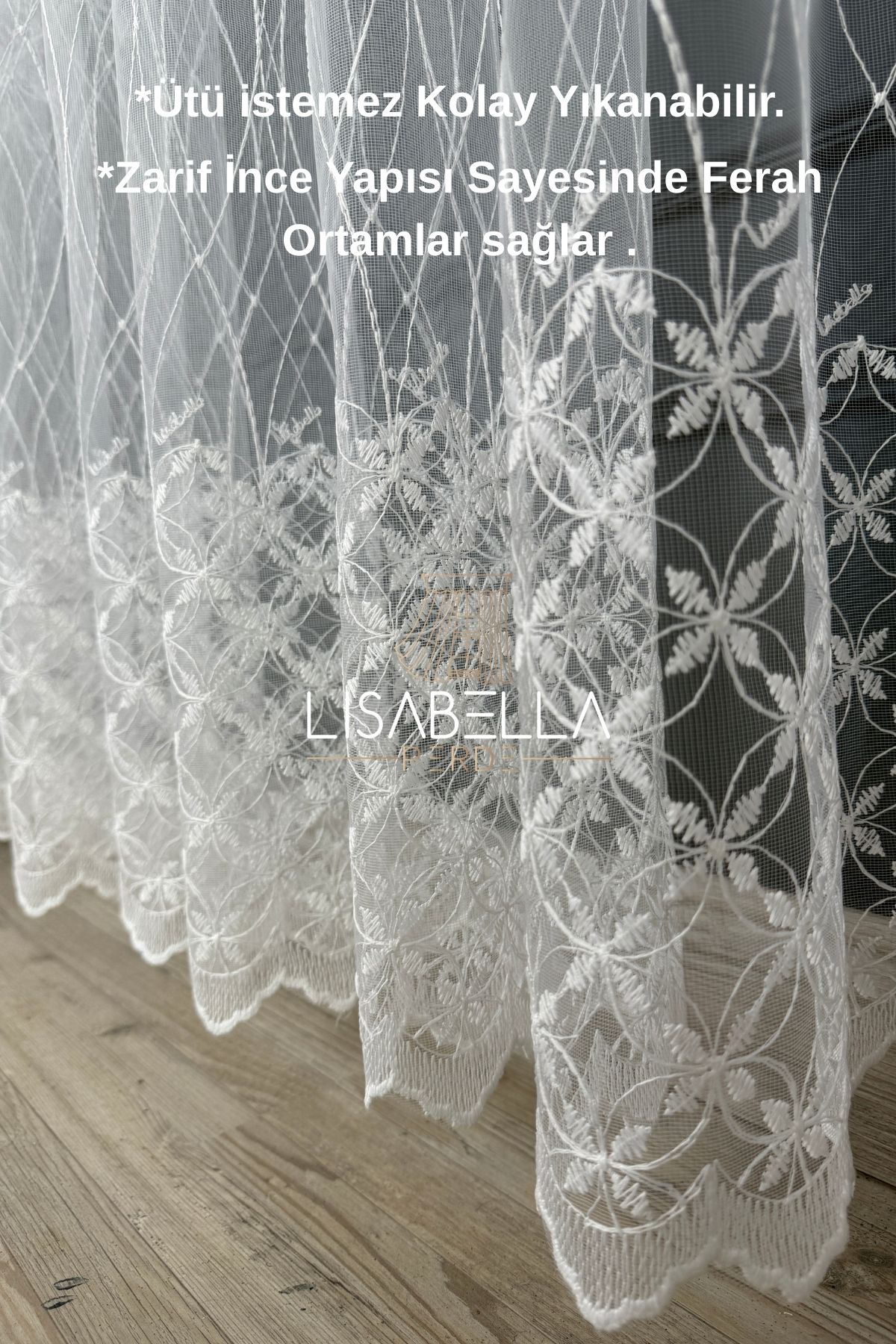 LisabellaHome Kristal ışıltı tül (1x2 Pile Dikişli) ütü istemez.