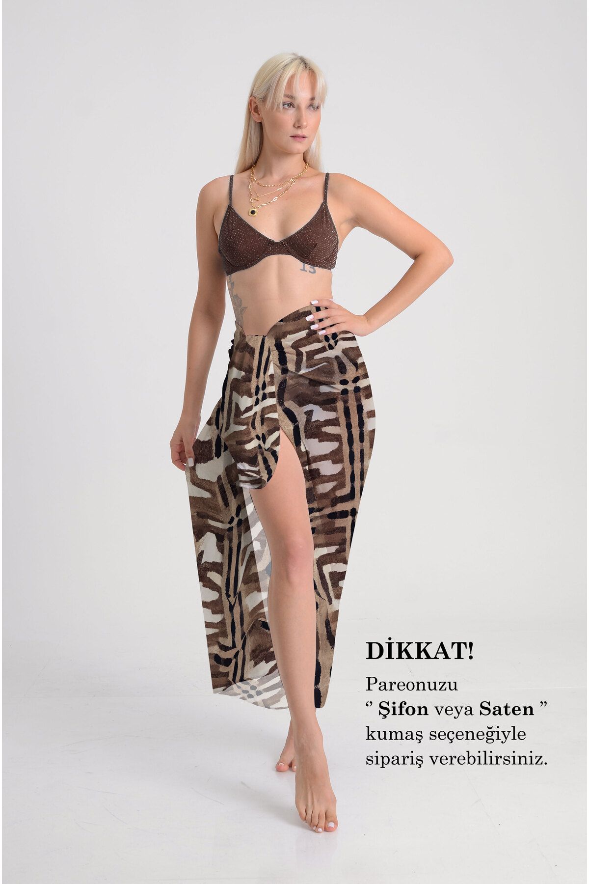 DESENİX Afrika Toprak Tonları Desenli Pareo - 100x145 cm - İpeksi Şifon & Lüks Saten Kumaş Seçeneği