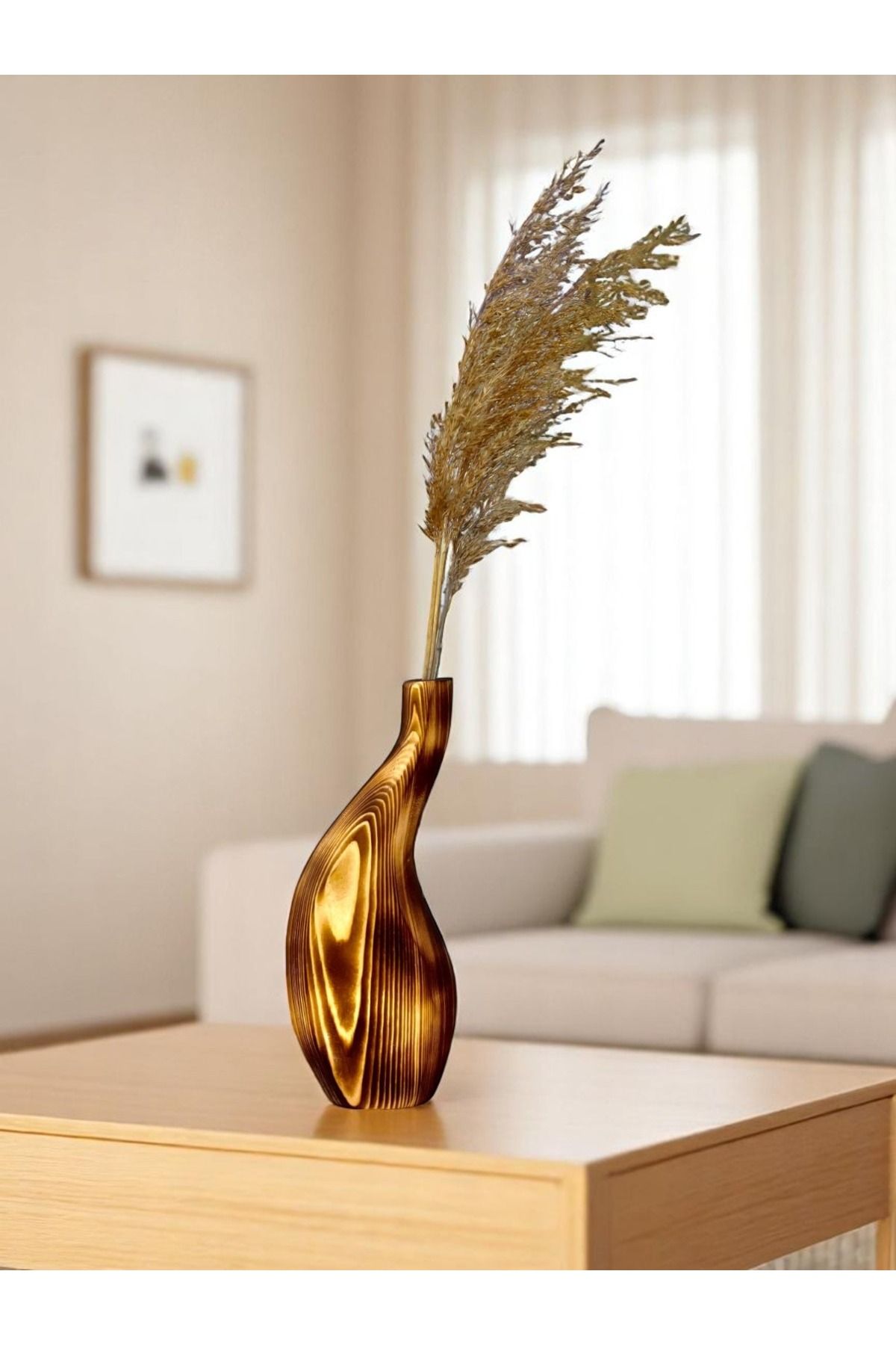 AhsapHali Doğal Ahşaptan El Yapımı Modern Dekoratif Vazo – Çam Ağacı, 25cm