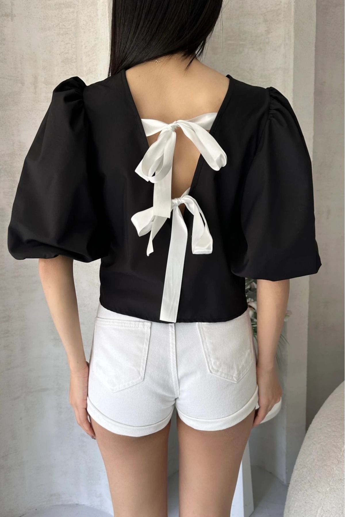 Nisa Luxury Boutique Karpuz Kol Sırtı Fiyonk Detaylı Poplin Bluz