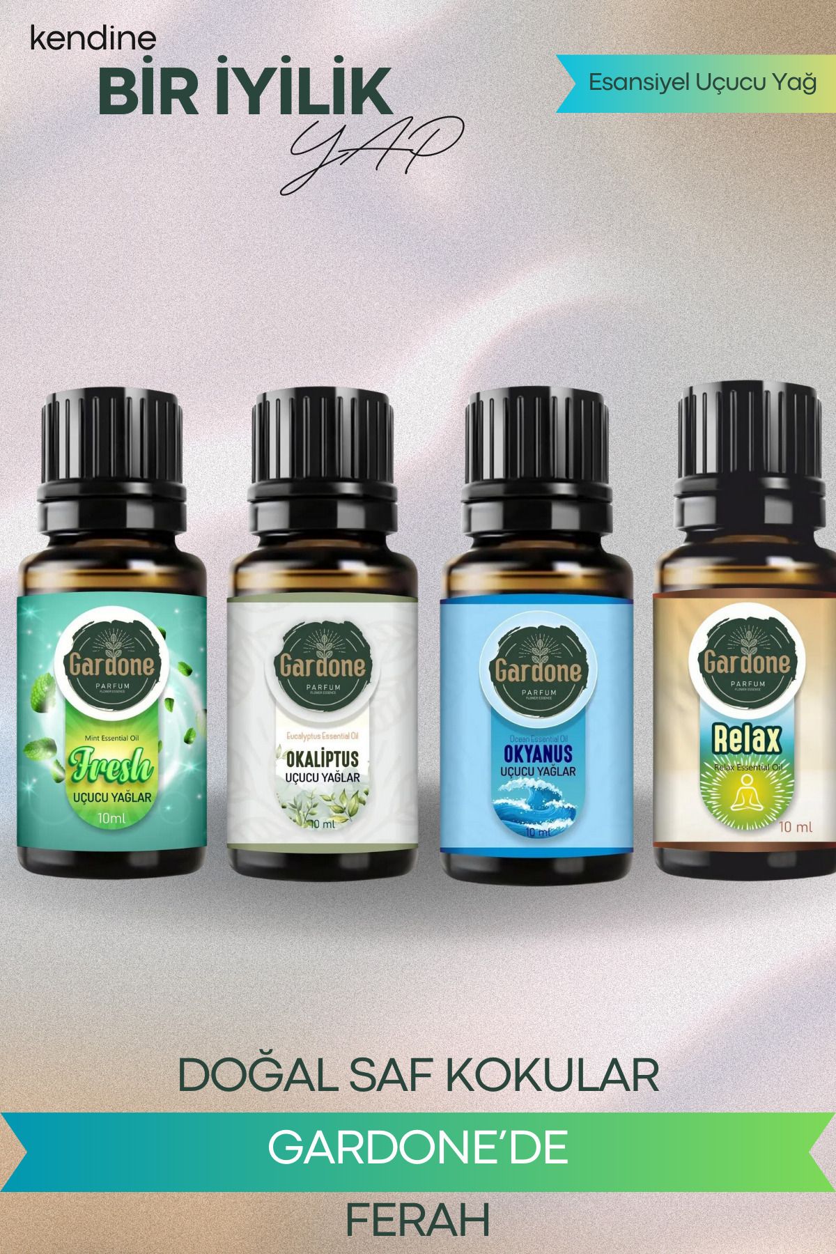 Gardone 4 lü Set Esansiyel Uçucu Yağ Buhurdanlık Yağı Esans Orkide Kırçiçekleri Pudra Relax 4*10 ml