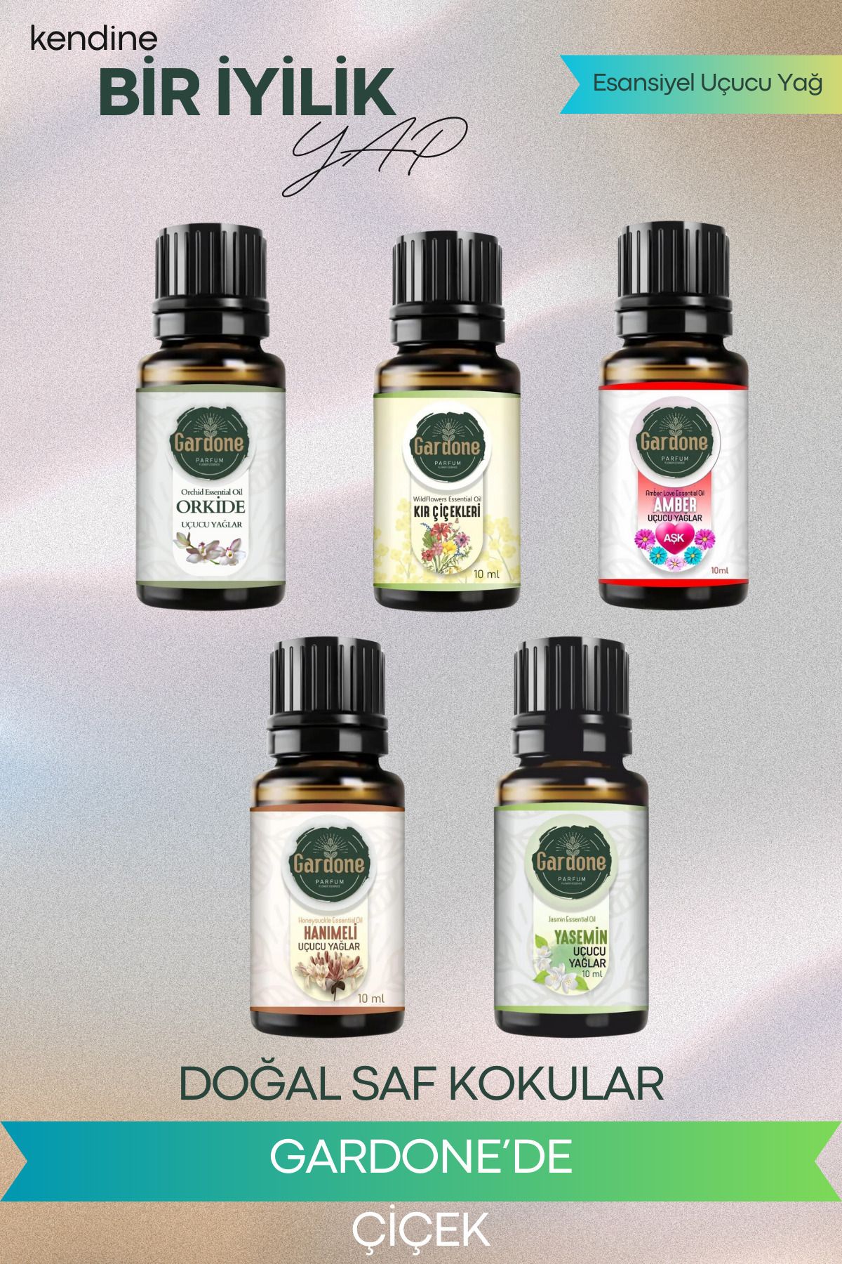 Gardone 5 li Set Esansiyel Uçucu Yağ Yasemin orkide amber hanımeli kır çiçekleri