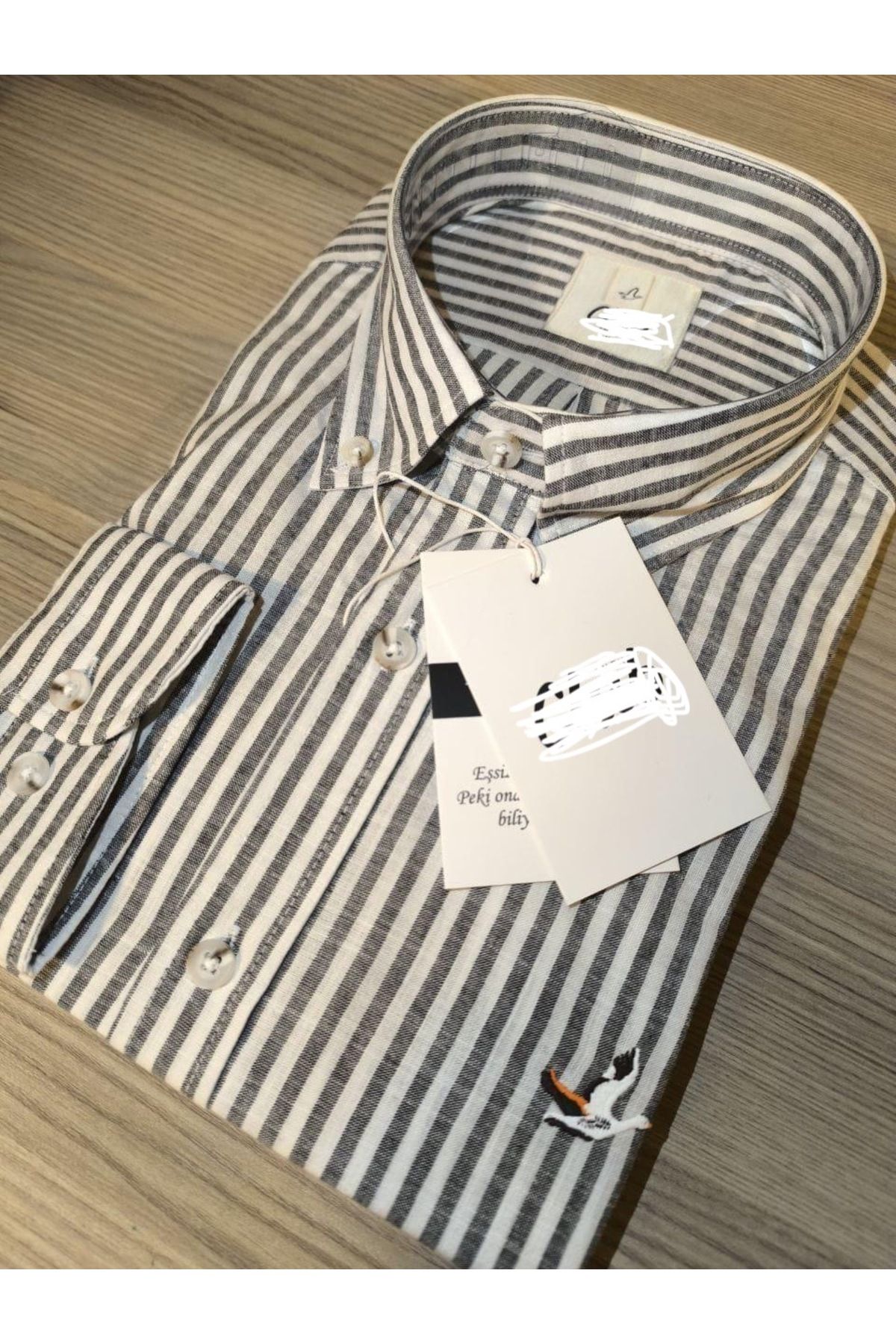 Marka Butikmayamoda Orijjnal Marka Pamuk Keten Siyah Cizgili Comfort Gomlek