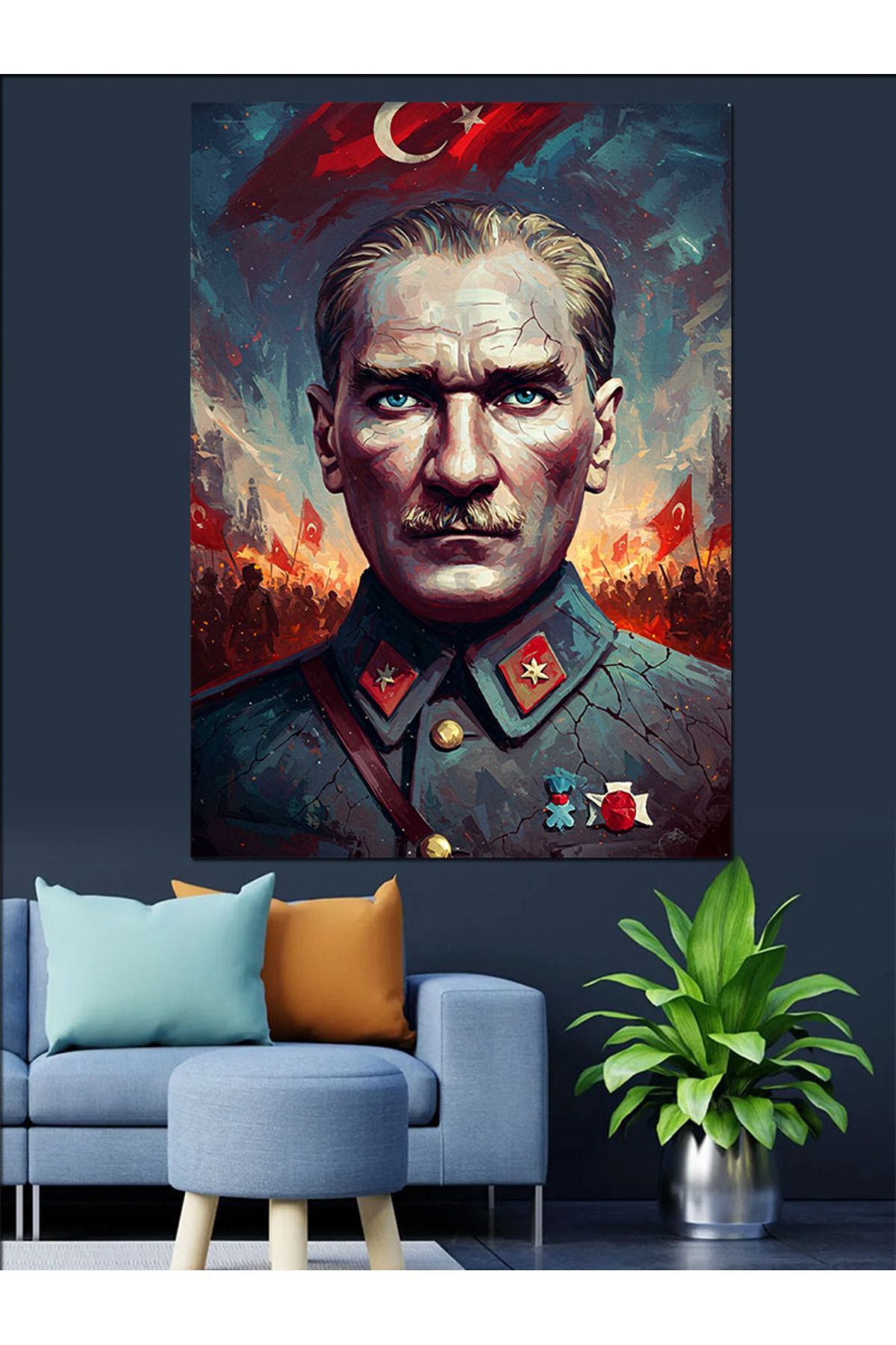 Tablomega Mustafa Kemal Atatürk Portre Dekoratif Kanvas - Mdf Ahşap Tablo