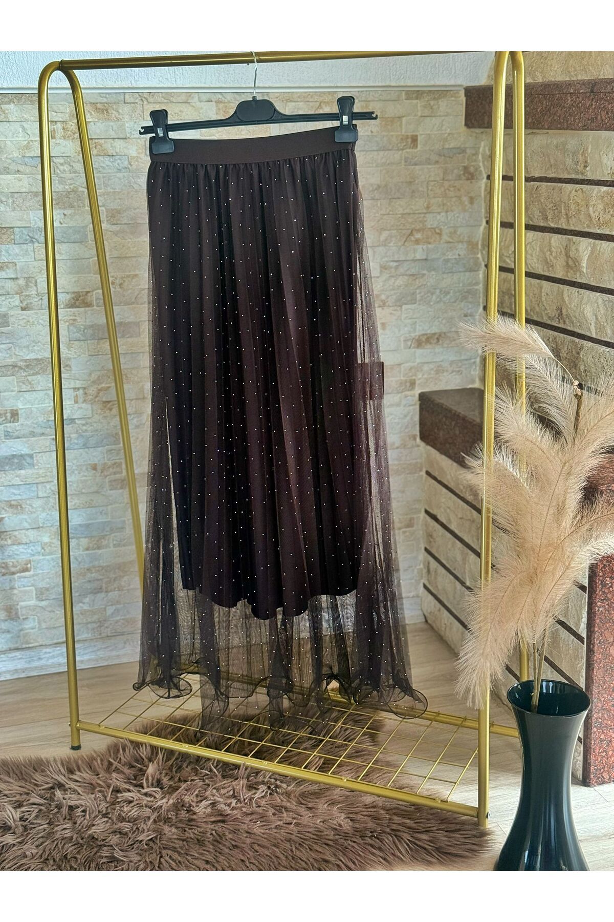 Nisa Luxury Boutique Beli Lastikli Tül Şık Taş Serpme Etek