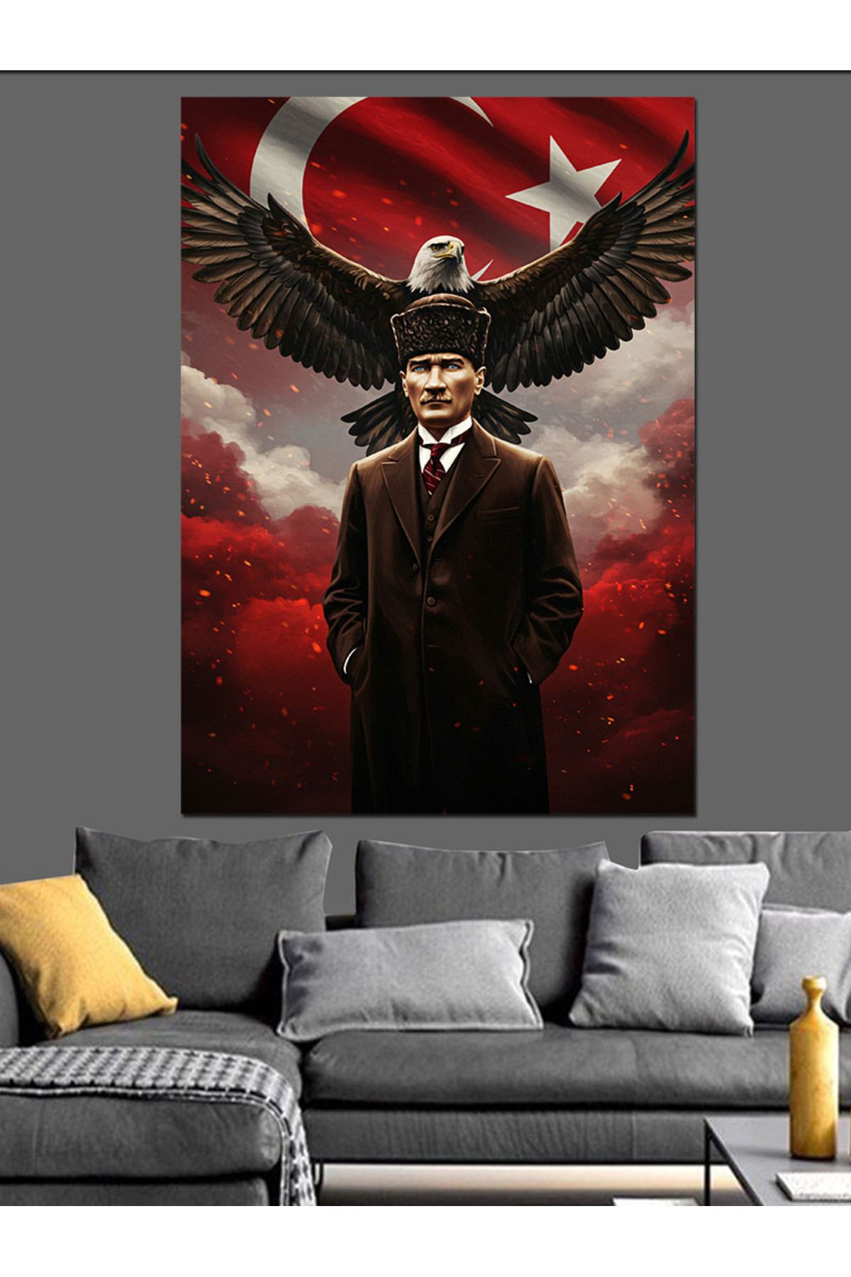 Tablomega Mustafa Kemal Atatürk Kartal Ve Bayrak Dekoratif Kanvas - Mdf Ahşap Tablo