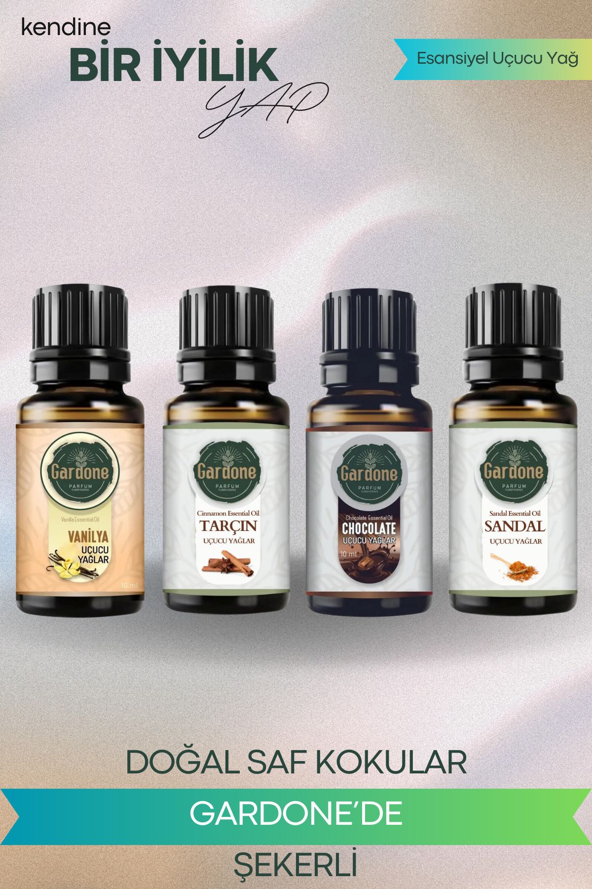 Gardone 4 lü Set Esansiyel Uçucu Yağ Buhurdanlık Yağı Esans Çikolata Vanilya Sandal Tarçın