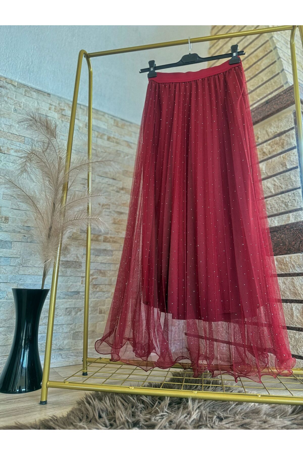 Nisa Luxury Boutique Beli Lastikli Tül Şık Taş Serpme Etek