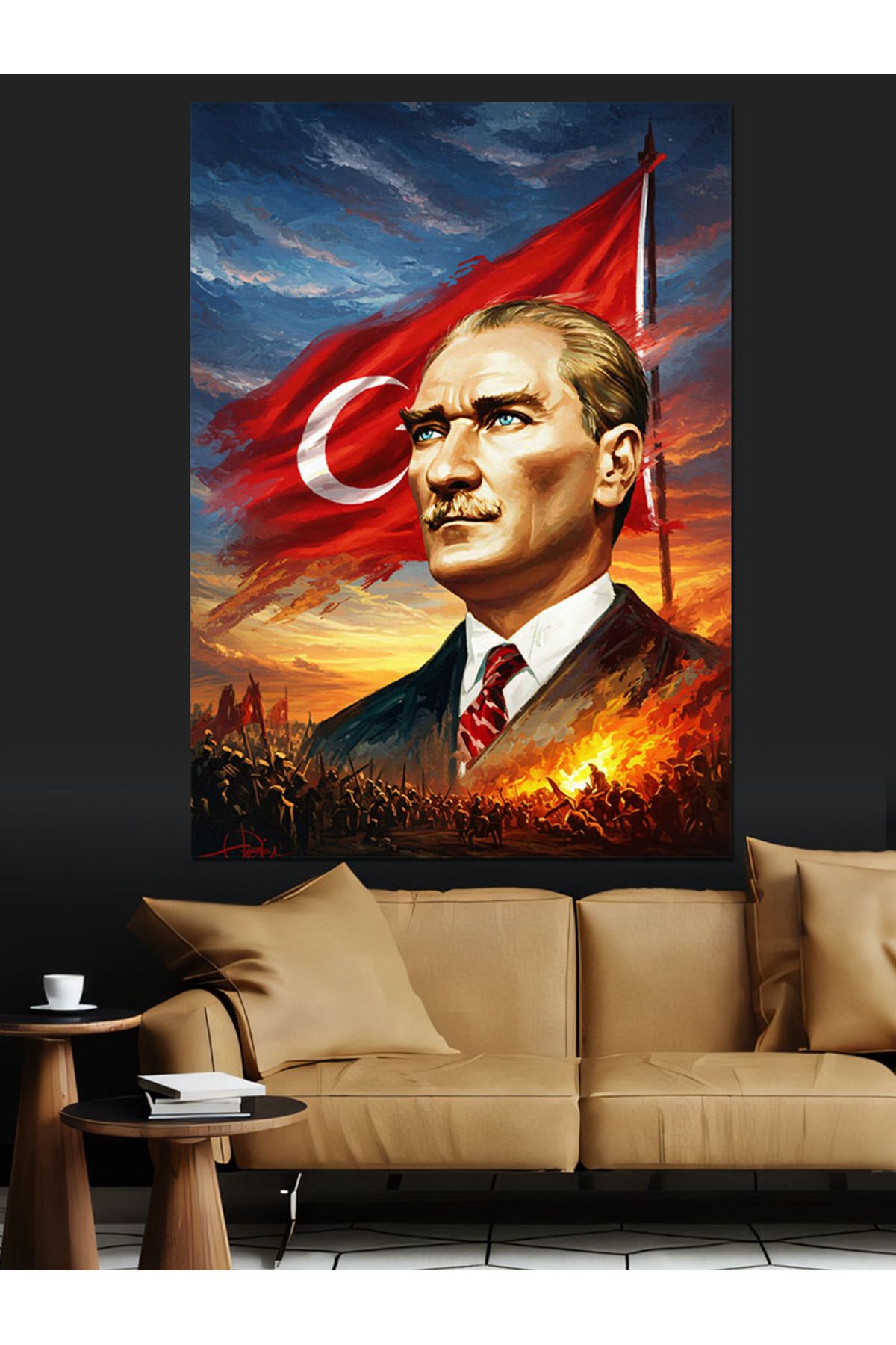 Tablomega Mustafa Kemal Atatürk Ve Bayrak Gururu Dekoratif Kanvas - Mdf Ahşap Tablo