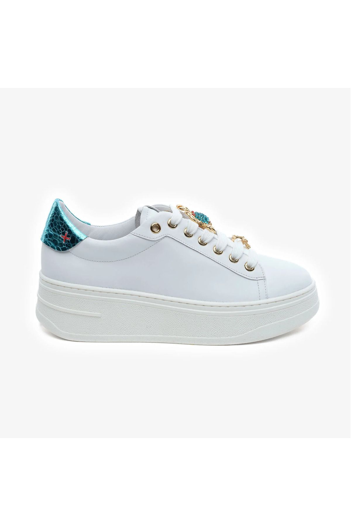 Greyder 59273 Beyaz Mavi Hakiki Deri Kadın Sneaker Ayakkabı