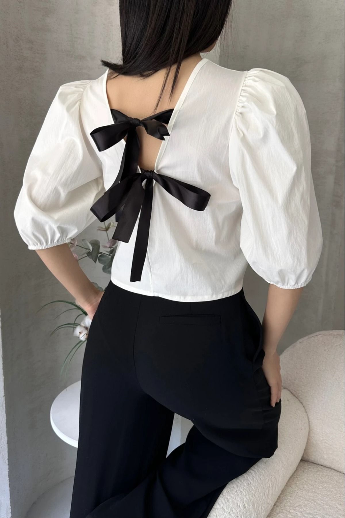 Nisa Luxury Boutique Karpuz Kol Sırtı Fiyonk Detaylı Poplin Bluz