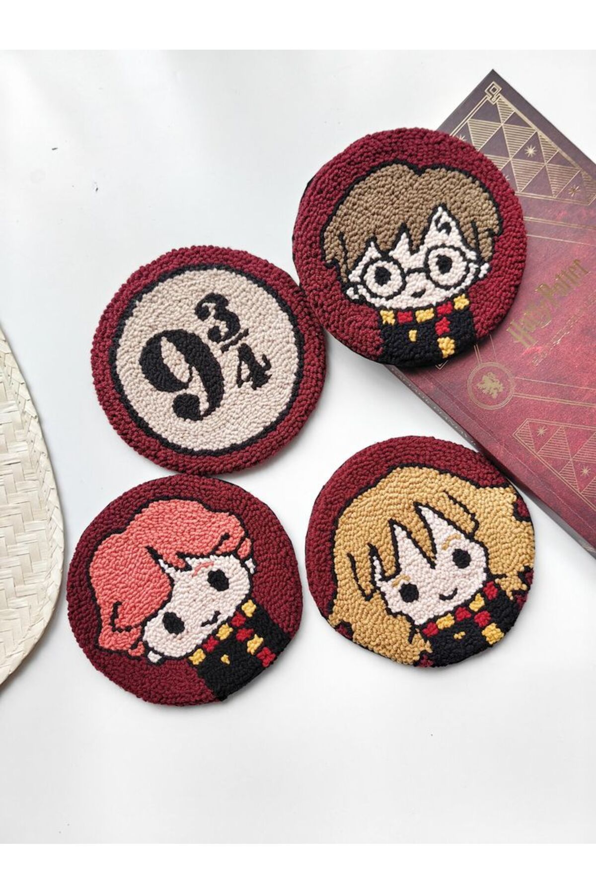 Lemur'ful Harry Potter Temalı Punch Needle Bardak Altlığı Seti, El İşçiliği Hediye