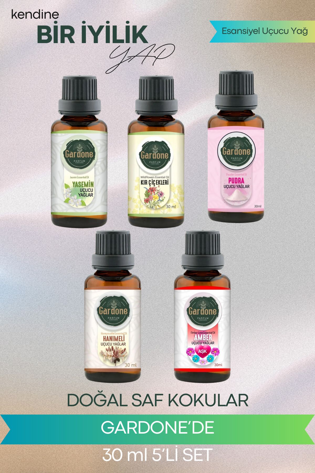 Gardone 5 li 30 ml Çiçeksi Set Yağ Buhurdanlık Yağı Doğal Oda Kokusu Difüzör Yağ 5*30