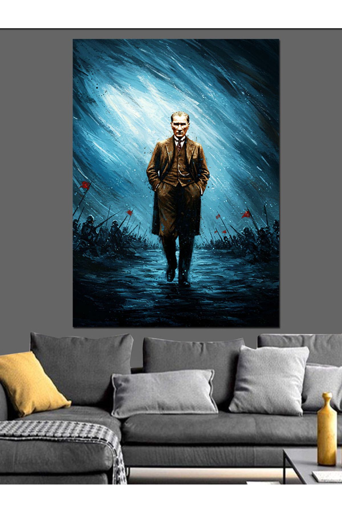 karizmart Mustafa Kemal Atatürk Mavi Fon Dekoratif Kanvas - Mdf Ahşap Tablo
