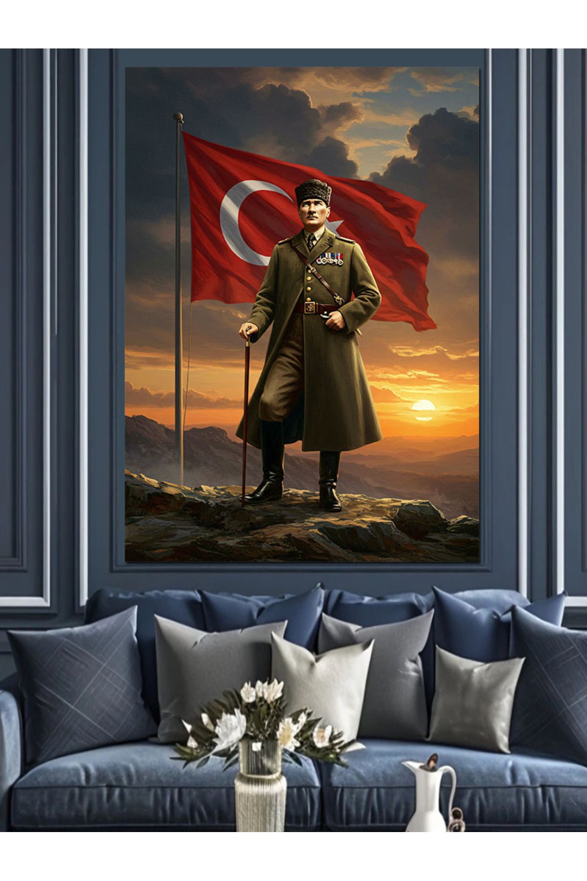 Tablomega Mustafa Kemal Atatürk Ve Bayrak Dekoratif Kanvas - Mdf Ahşap Tablo