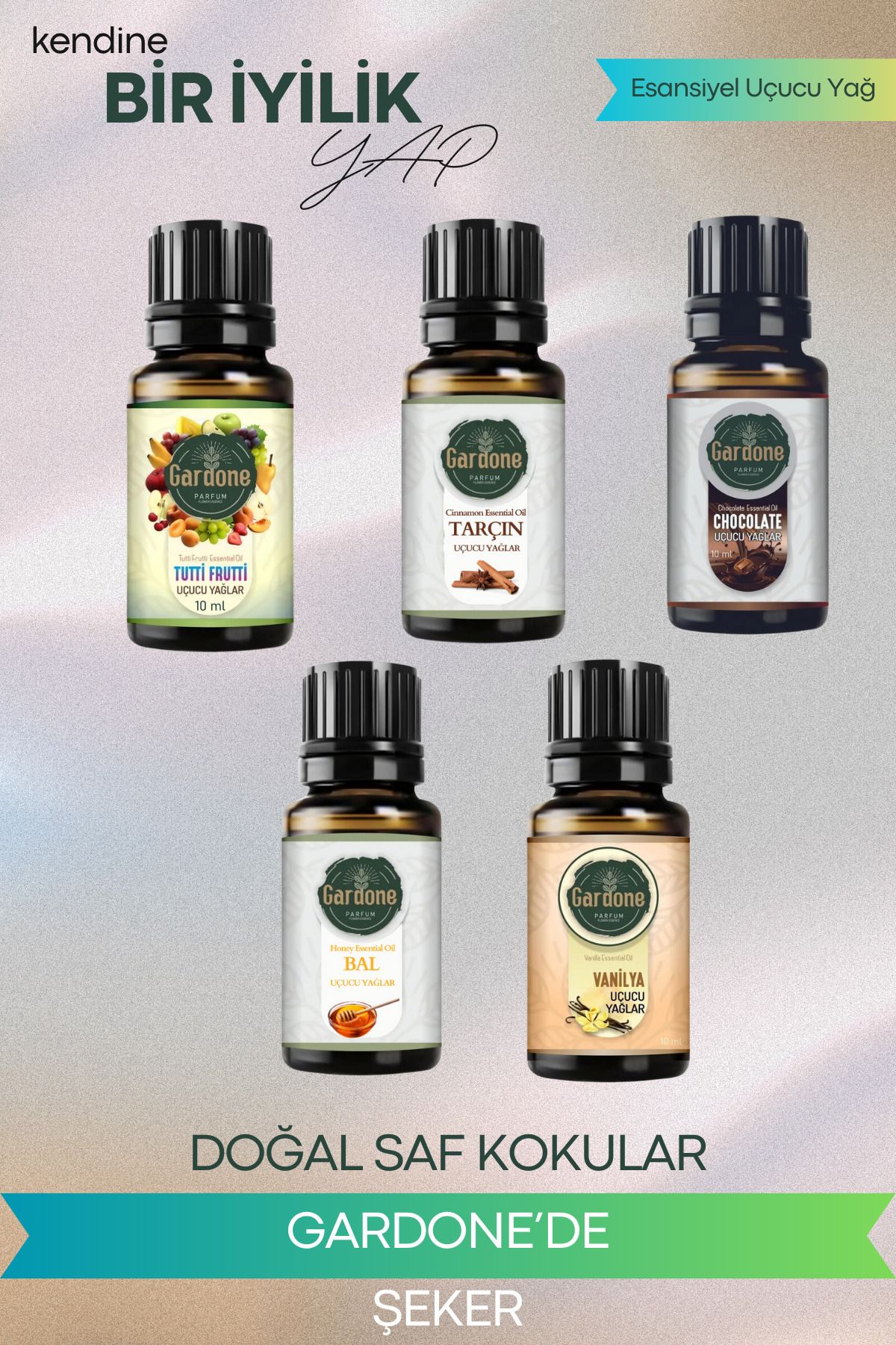 Gardone 5 li Set Esansiyel Uçucu Yağ Bal Vanilya Tutti Fruit Çikolata Tarçın