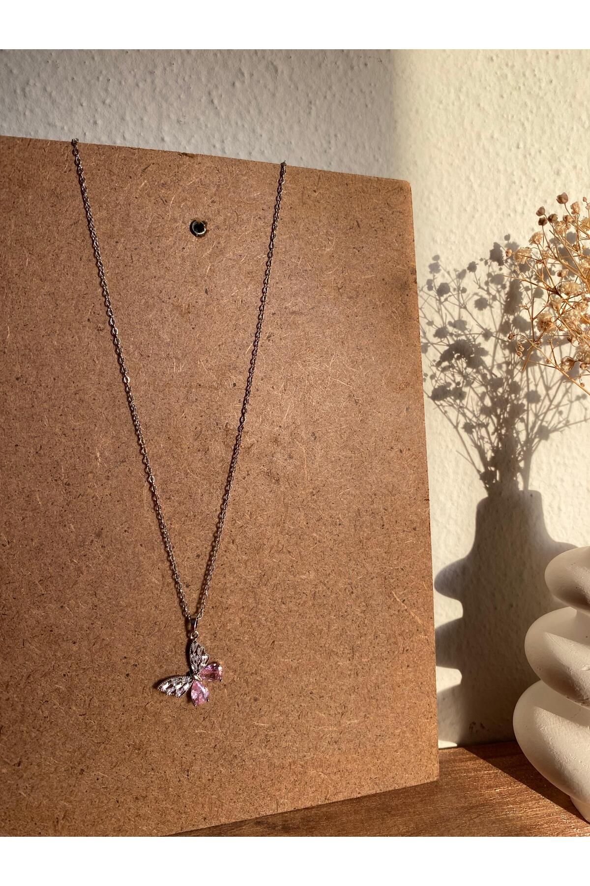 Bellamy Jewelry Taşlı Kelebek Kolye - Silver