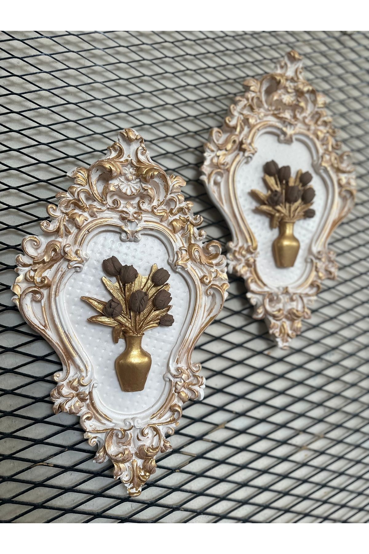 busraconcept El yapımı vintage tarzı çiçekli tablo 2li set
