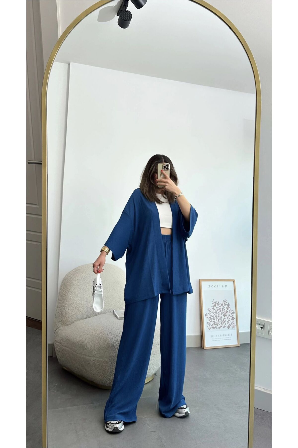 Butik Lavv Kimanolu Pantalonlu Gofre Takım Mavi